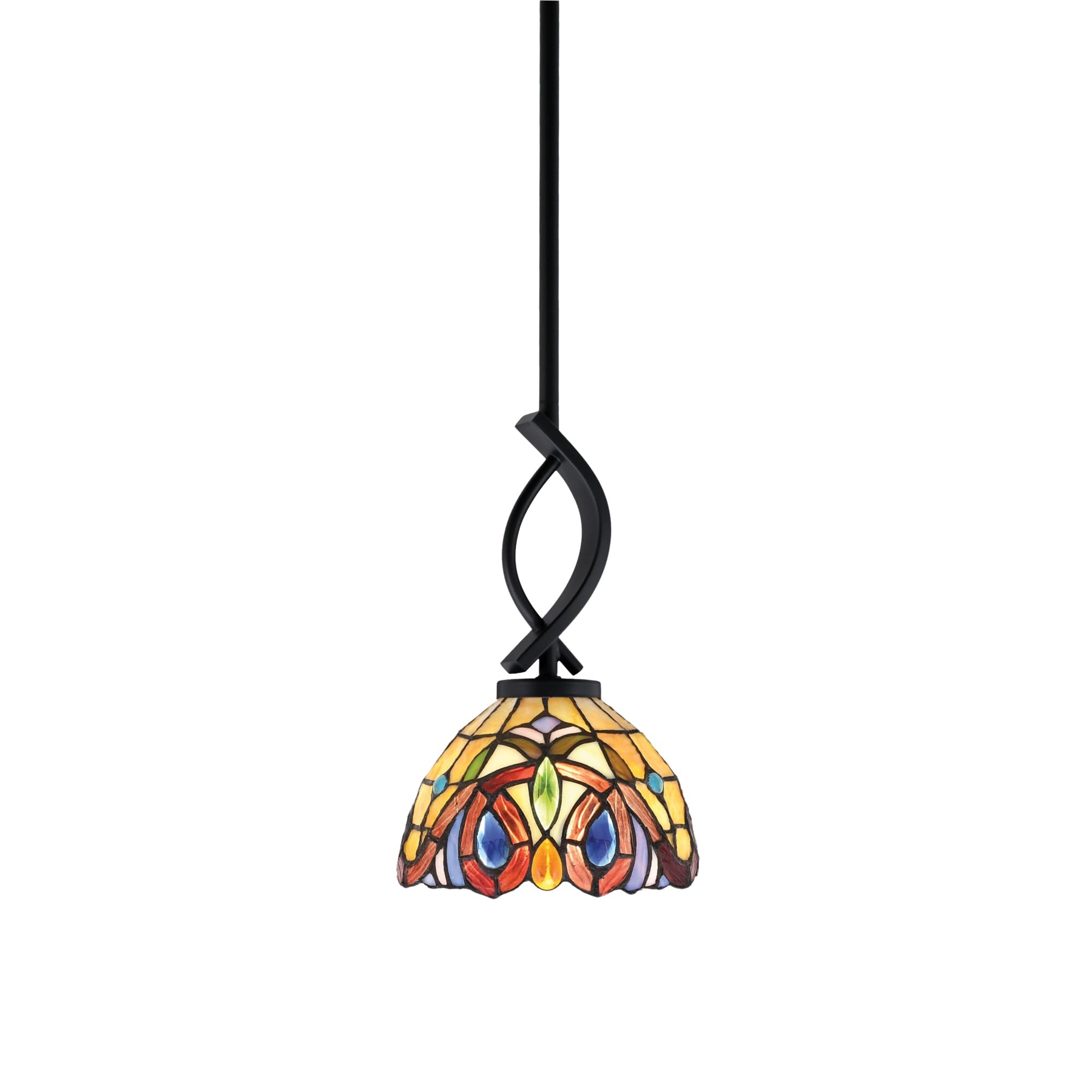 Cavella 1 Light Stem Mini Pendant Shown in Matte Black Finish with 7&quot; Lynx Art Glass