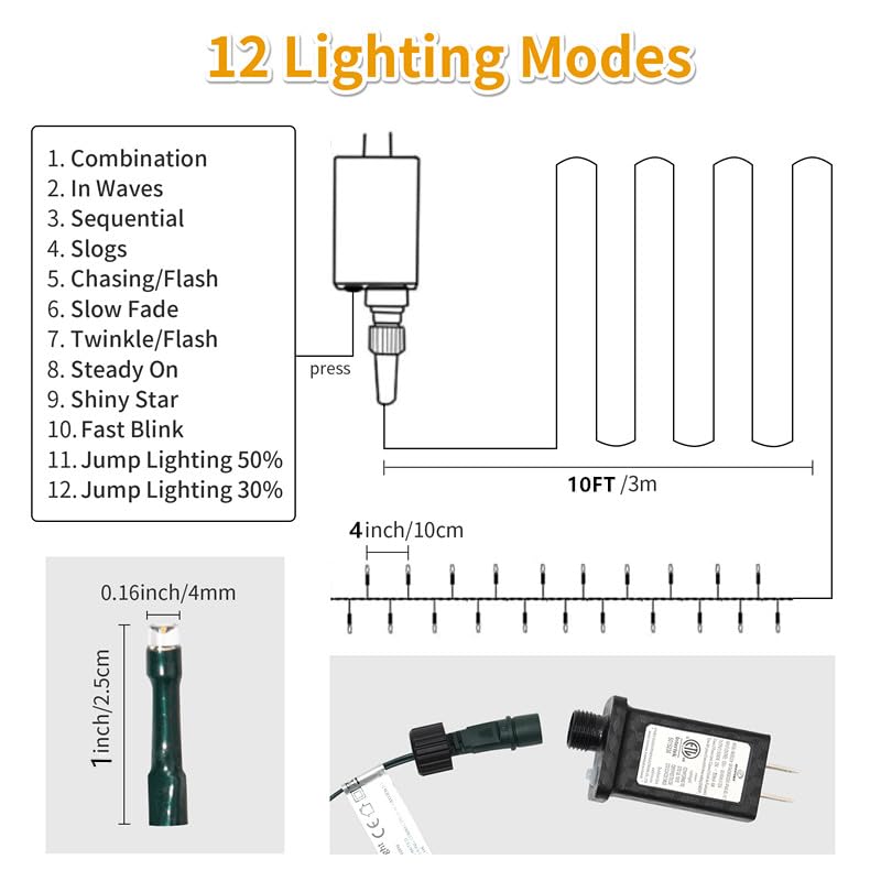 Christmas Light 500 Leds 172Ft Green Cable Wire Fairy String Twinkle Lights Plug In 12 Modes For Xmas Tree, Party, Indoor,Outdoor, Garden, Wedding, Home Decoration (Multi Color)