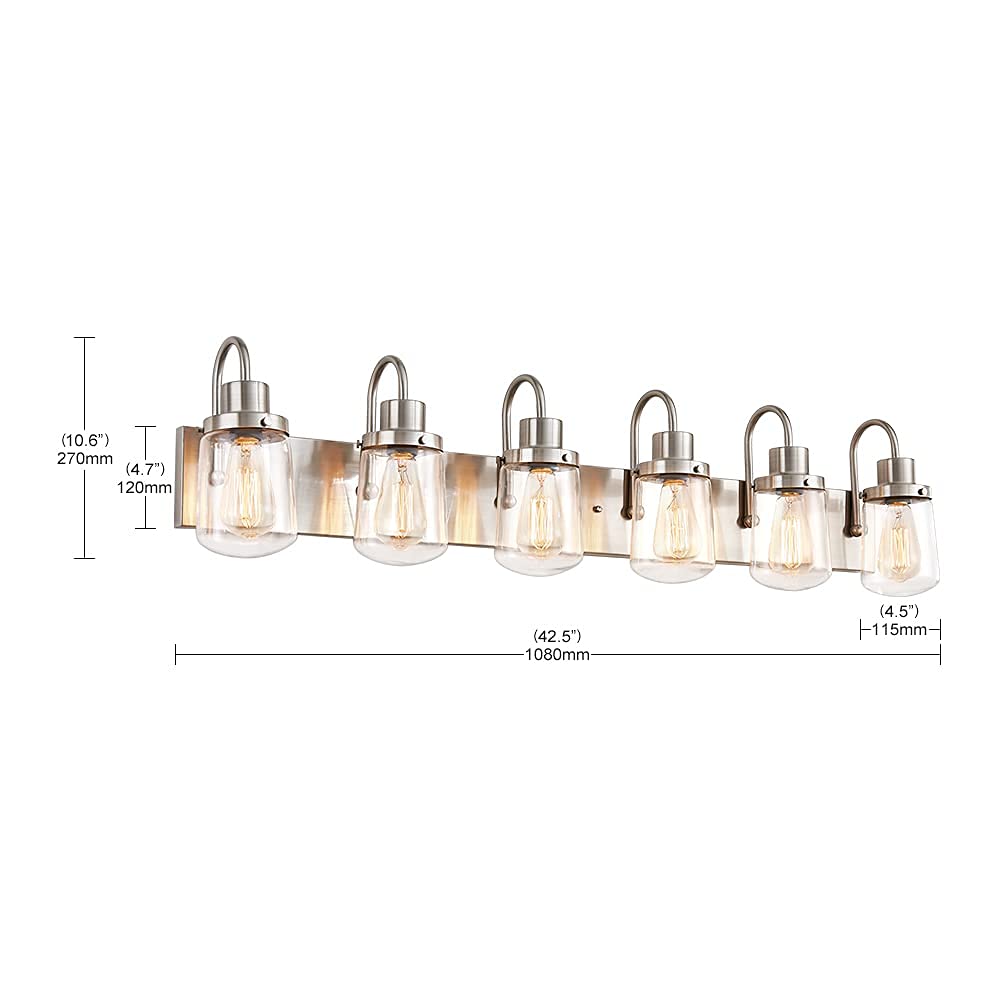 Yaohong 6-Light Satin Nickel Bathroom Vanity Light Fixture With Clear Glass Shades