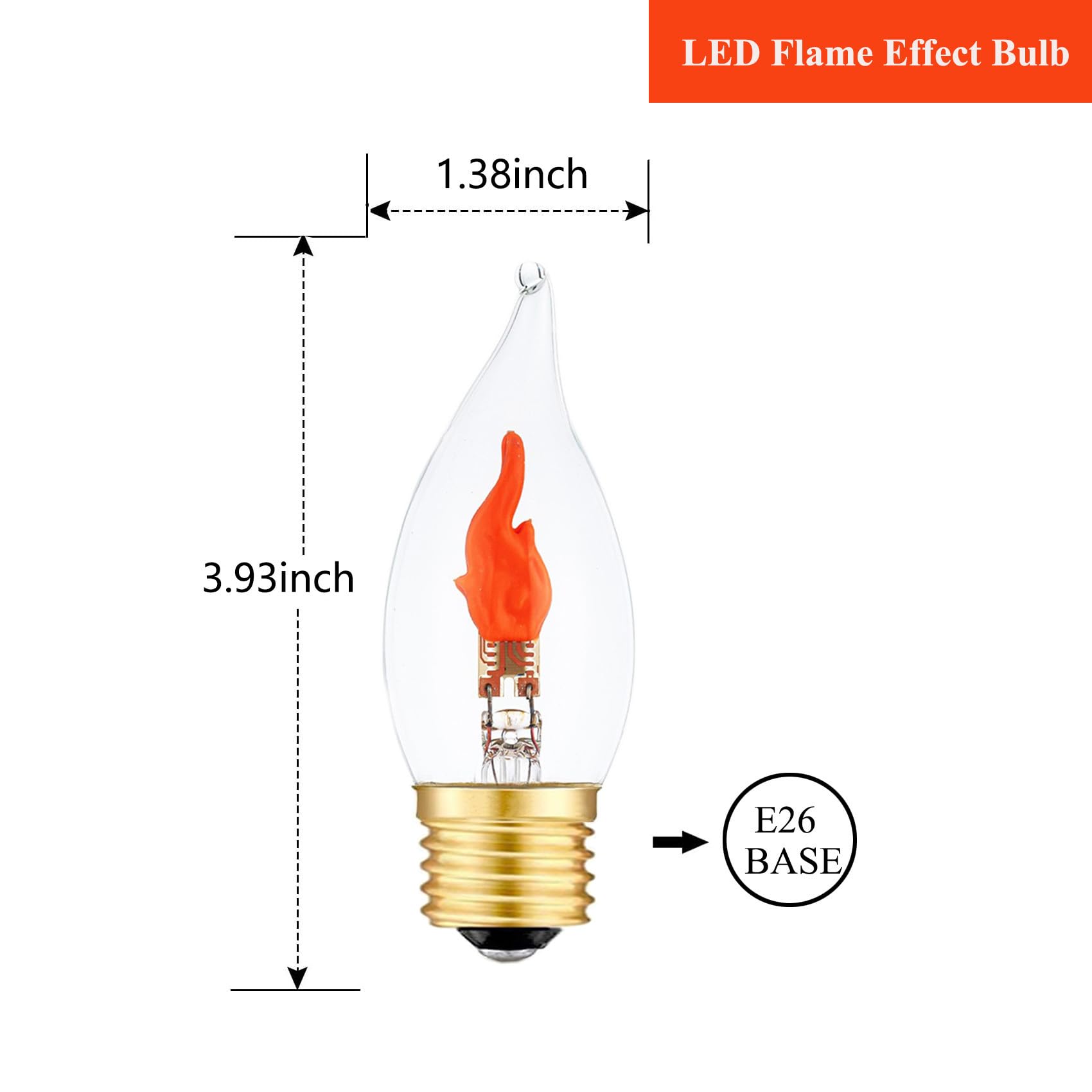 Sunaiony E26 Flame Bulb - LED Flickering Light, Glass, Red, C35 Model, 2 Pack for Christmas & Halloween Party
