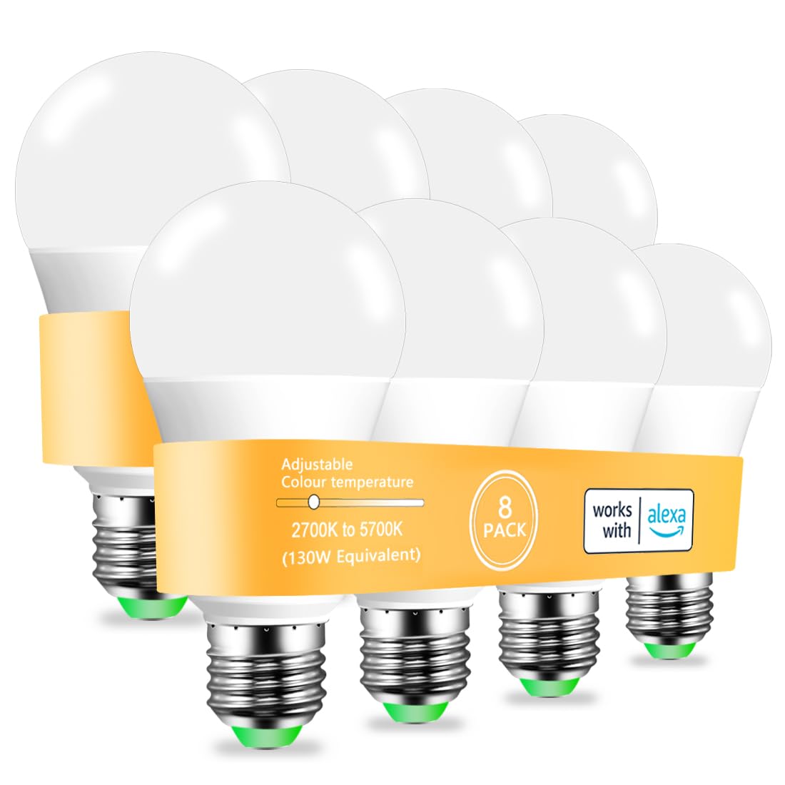 MELPO Smart Light Bulbs, 130W Equivalent, Warm White to Daylight, A19 E26, Aluminum, Bluetooth, BR18-SH4Q, 8 Pack