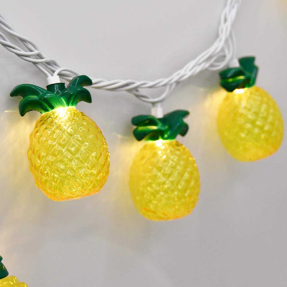 GOOTHY Pineapple String Lights, 8.5Ft Outdoor Patio Decor, Yellow Plastic, 10 Lights for Tropical Beach Theme Parties