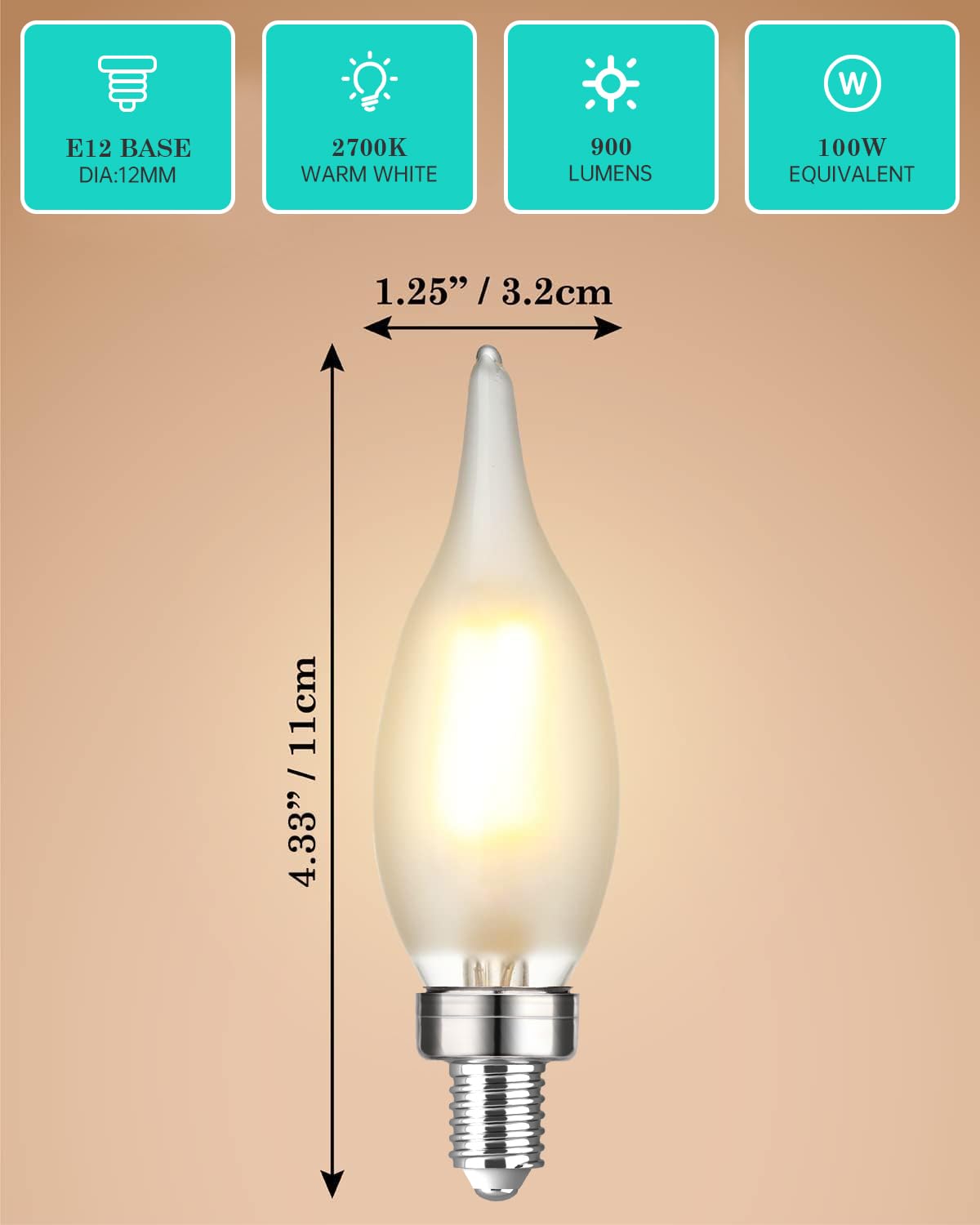 Amdtu E12 Led Bulb 100 Watt, Frosted Candelabra Led Light Bulbs, Dimmable Chandelier Light Bulbs, 2700K Soft White, 7W Equivalen