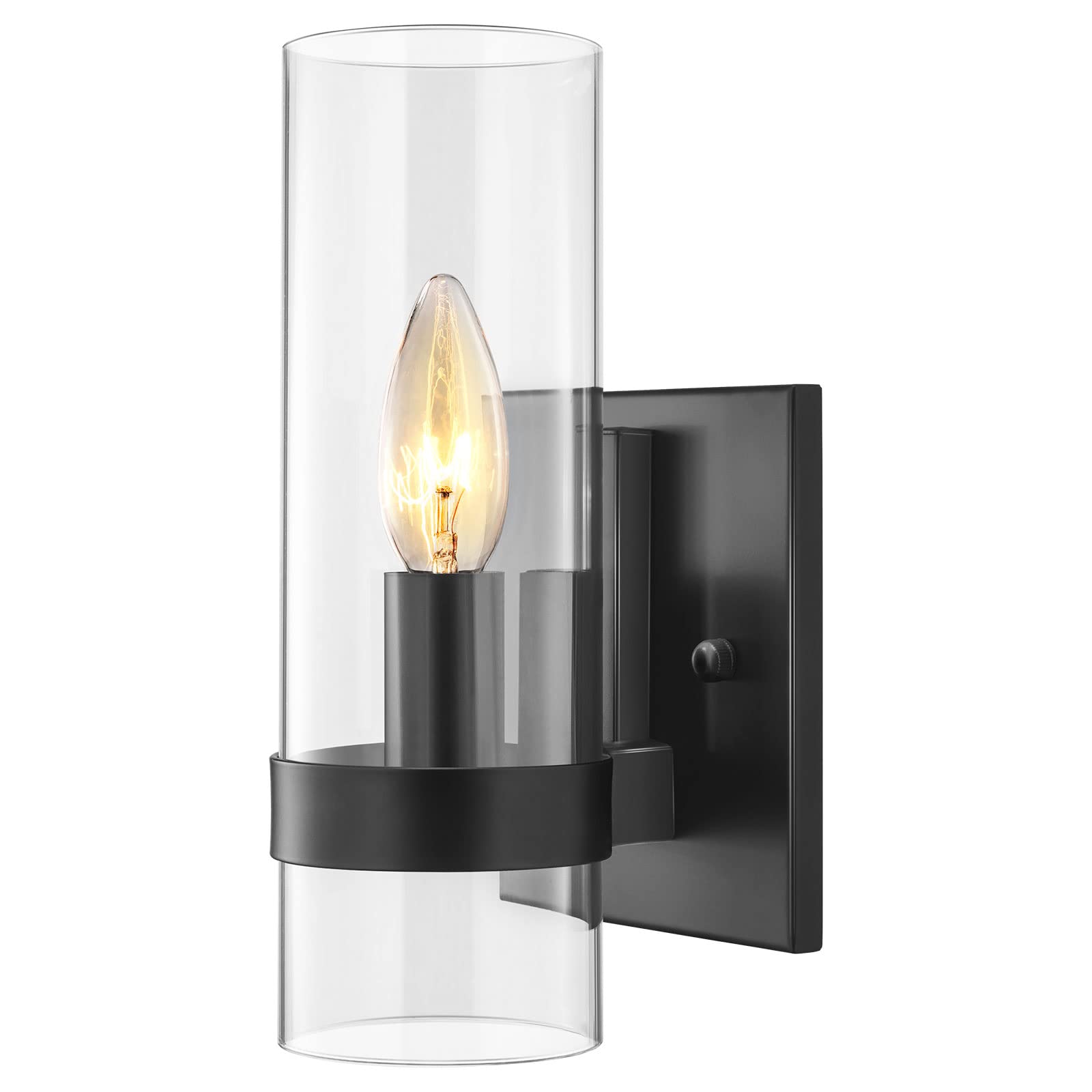 EE Eleven Master Wall Light Sconce 1-Light, Black Iron Base, Clear Glass Shade, Model c9b852f7-5d34-4e1c-acad-14ab11