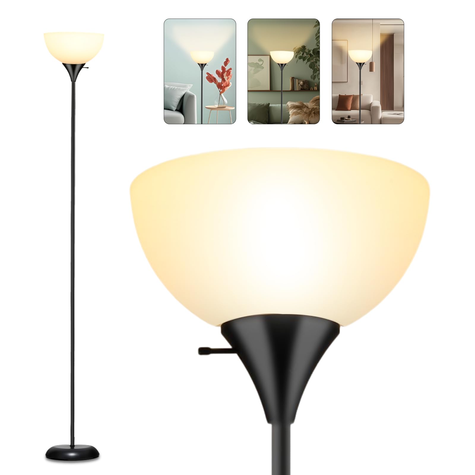 Rislg Standing Led Floor Lamp, Industrial Metal Tall Lamp With Drop-Resistant White Lampshade