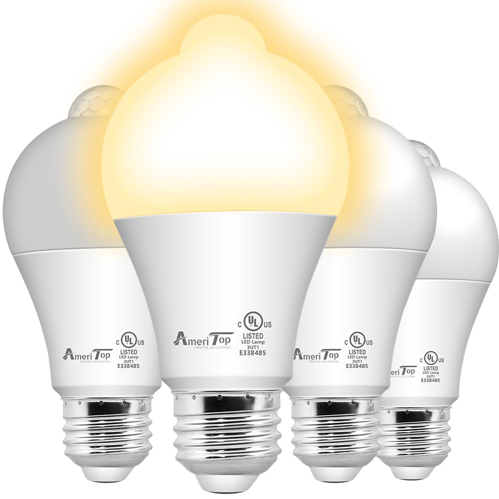 Ameritop Motion Sensor Light Bulb- 4 Pack, 10W(60W Equivalent) 806Lm Motion Activated Dusk To Dawn Security Led Bulb; Ul Listed,