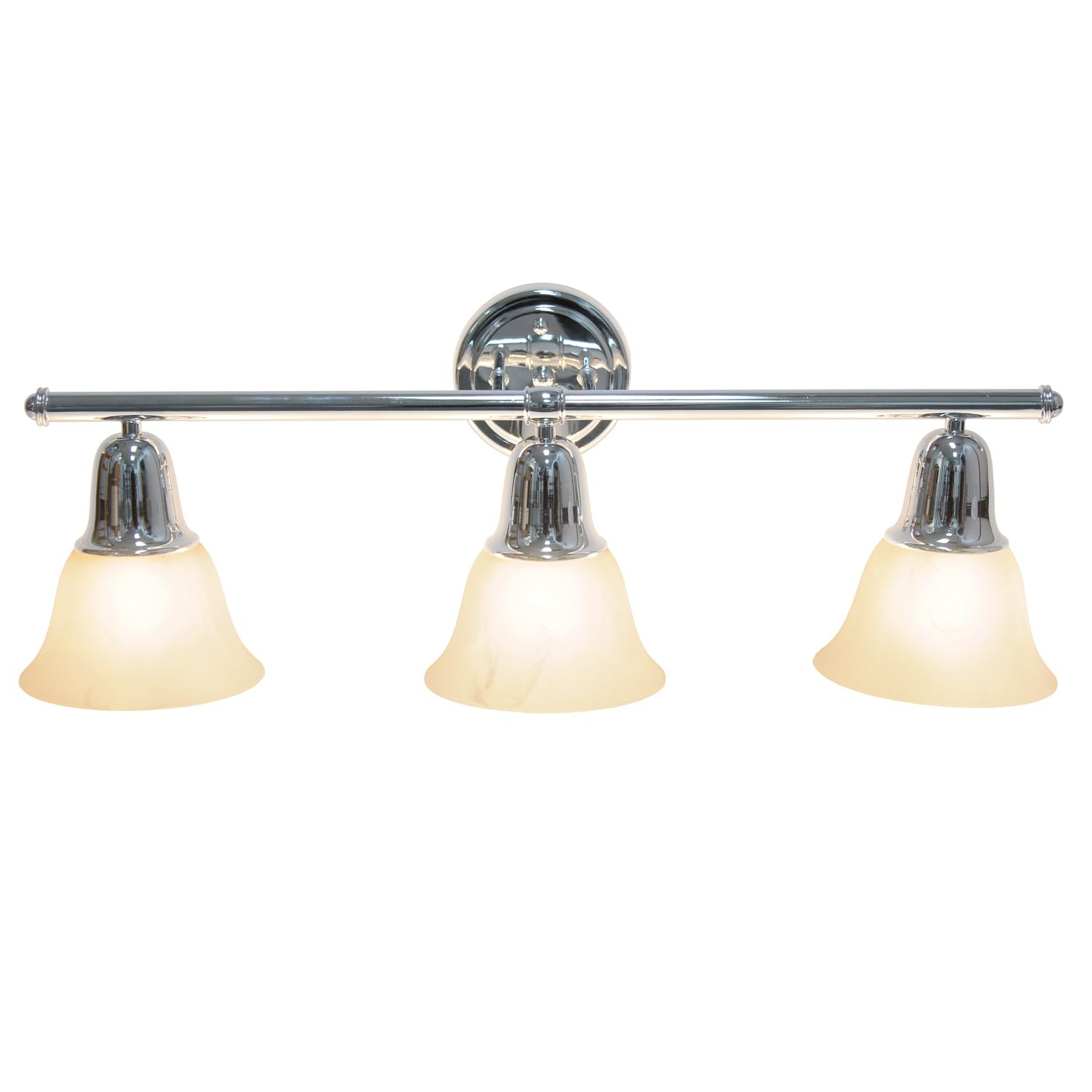 Simple Designs VT1027-CHR 3-Light Wall Mounted Vanity Fixture, Chrome, Metal, Frosted Marble Glass Shades, 26.5in for Bathroom and Entryway