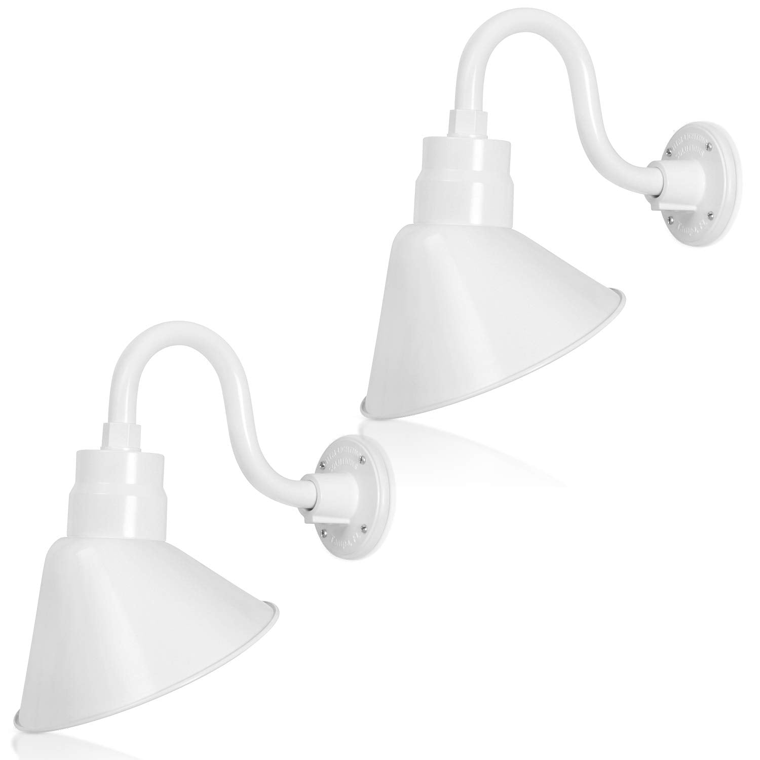 10in. White Angle Shade Gooseneck Sign Light Fixture With 10in. Long Extension Arm - Wall Sconce Farmhouse, Antique Style - UL L