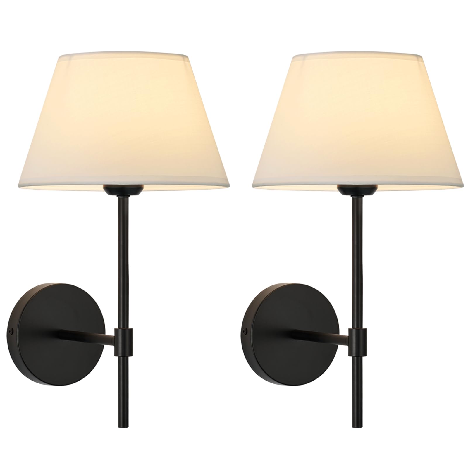 PASSICA DECOR Hardwired Wall Sconce Set of Two 2 Pack Modern Classic Black Metal Lamp Industrial White Fabric Wall Light Fixture