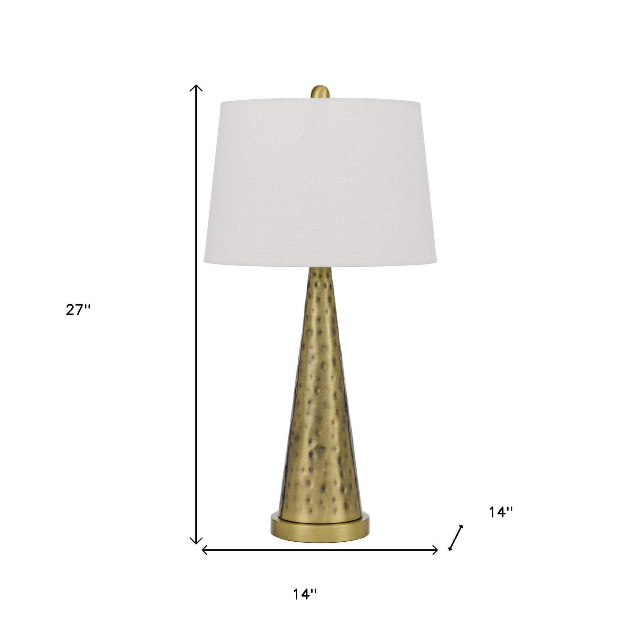 Homeroots Antiqued Brass Metal Table Lamp With White Shade, 27 In., Model 524728