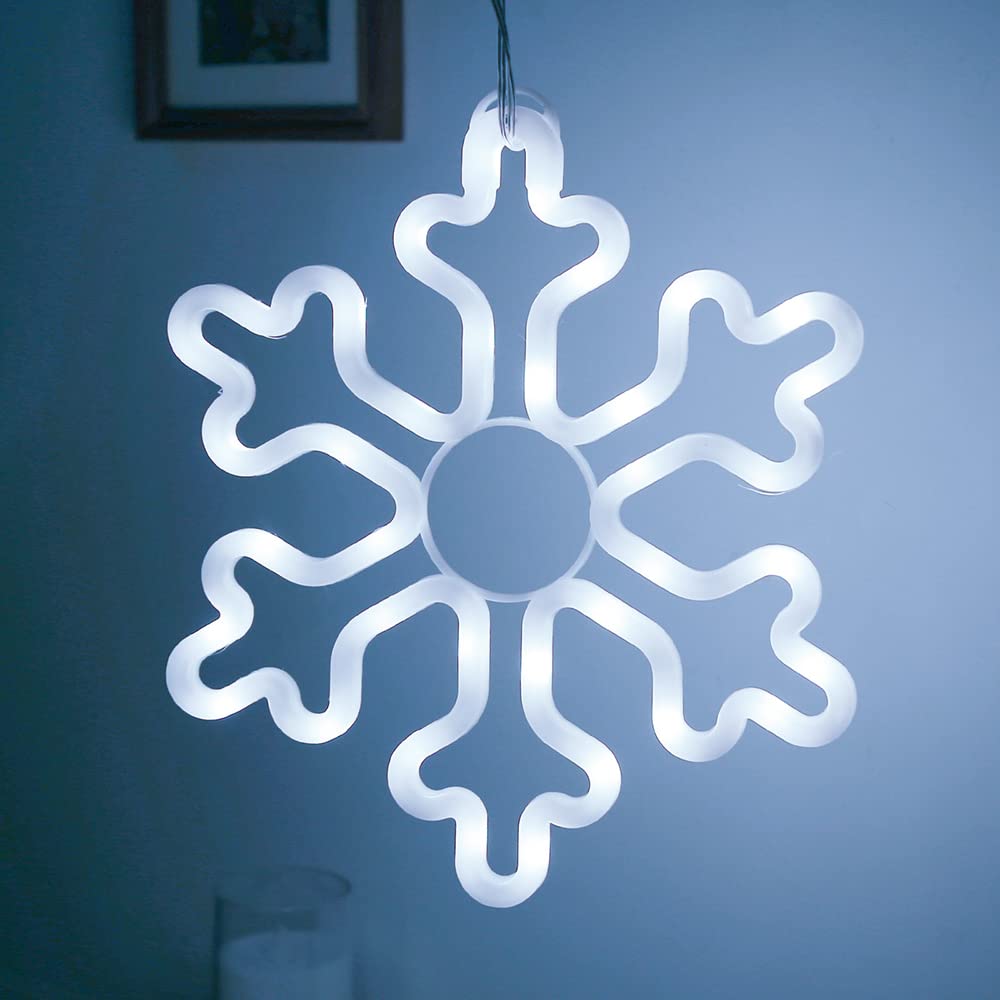 HuiZhen 4pcs LED Snowflake Lights Outdoor Christmas Decorations, White, 11.4in, PVC, 8 Lighting Modes & Timer