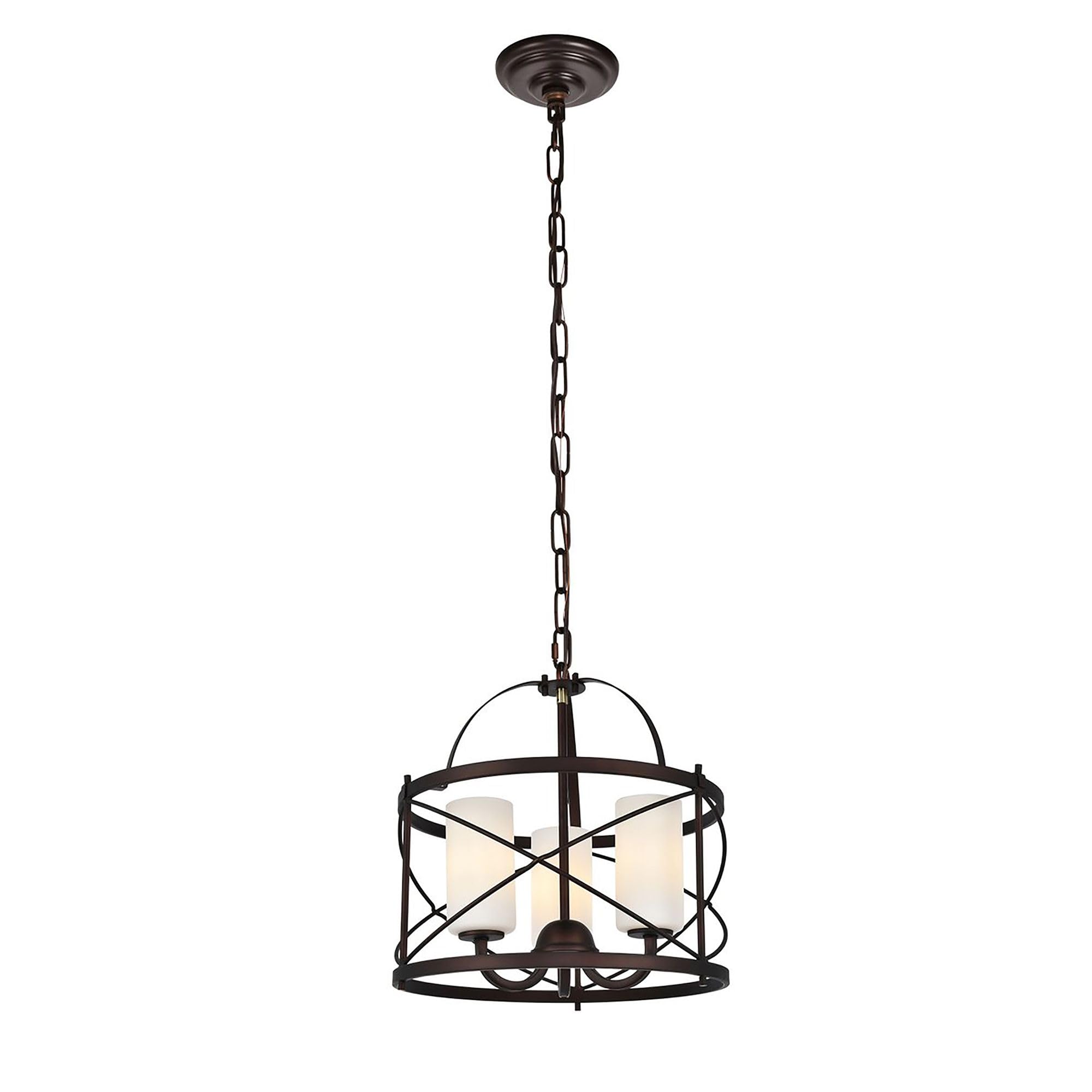 Elegant Lighting Living District Indoor Modern Home Decorative Bright Ceiling Wren Collection Pendant D15.8 H17.3 Lt:3 Dark Copper Brown and Frosted White Finish