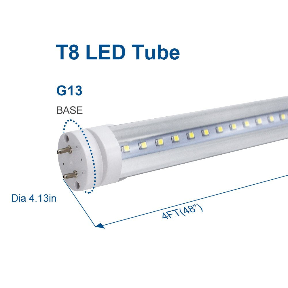 Lightingwill Led T8 Light Tube 4Ft, Daylight White 5000K, Dual-End Powered Ballast Bypass, 2000Lumen 18W (40W Equivalent Fluores