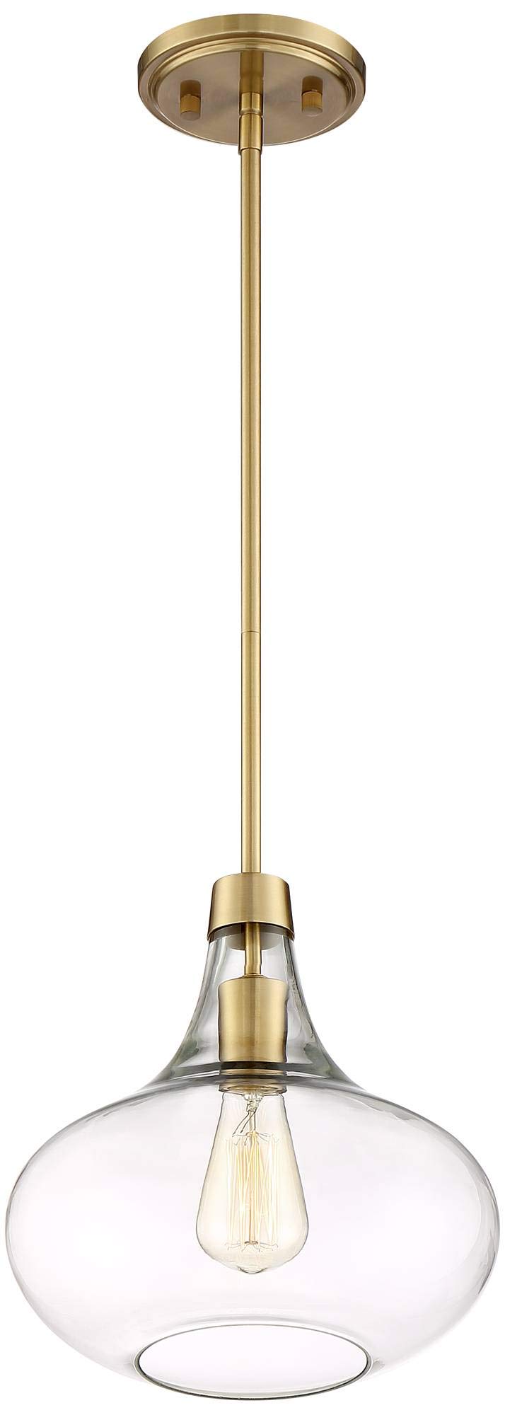 Possini Euro Design Pendant Light Fixture, Mini Gold, Antique Brass, Clear Glass Shade, 11in Wide x 11in High, Model 23N40