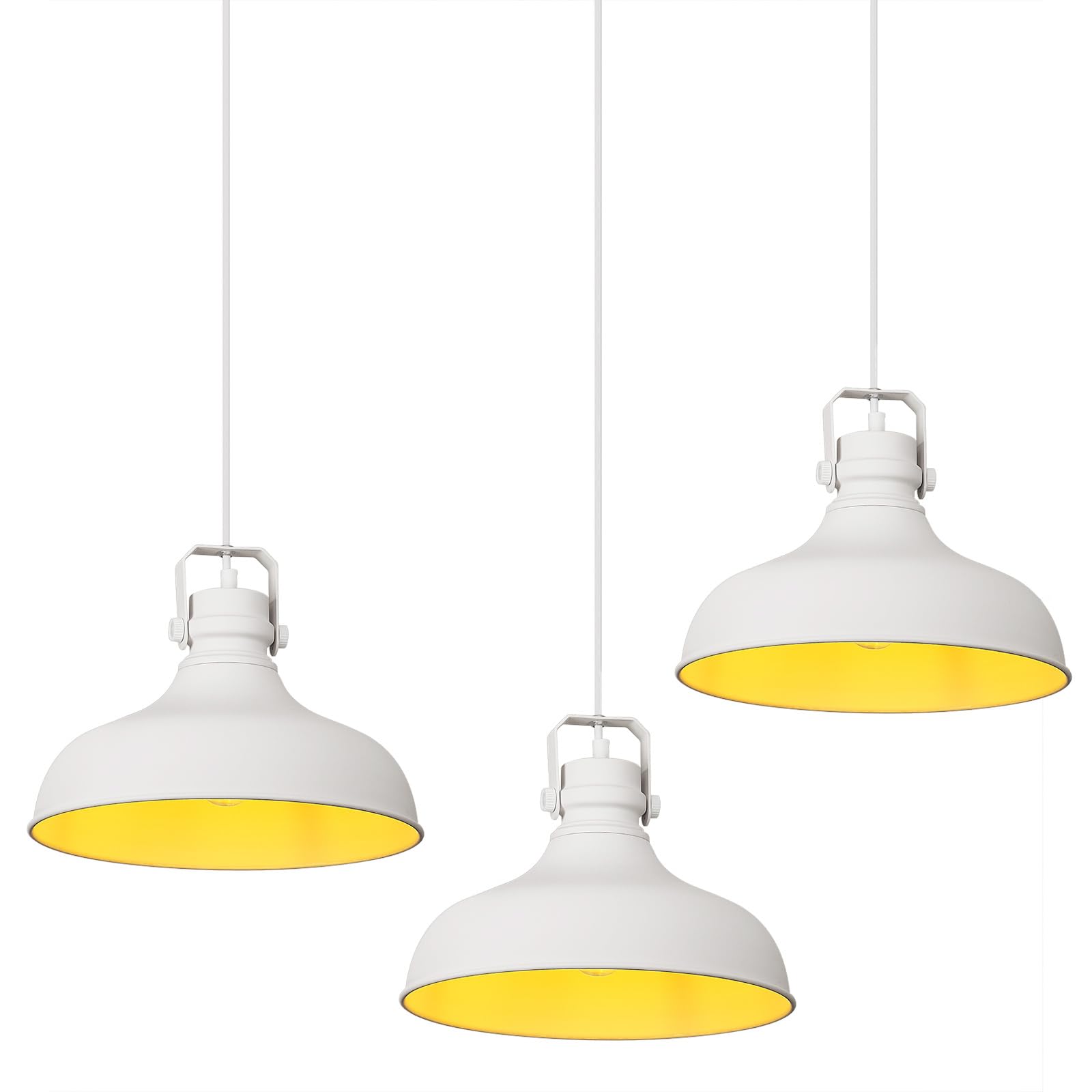 Alaislyc White Farmhouse Pendant Lights Matte Pendant Lighting For Kitchen Island Industrial Adjustable Height Vintage Dome Hanging Light Fixtures For Barn  Dining Room 3 Packs