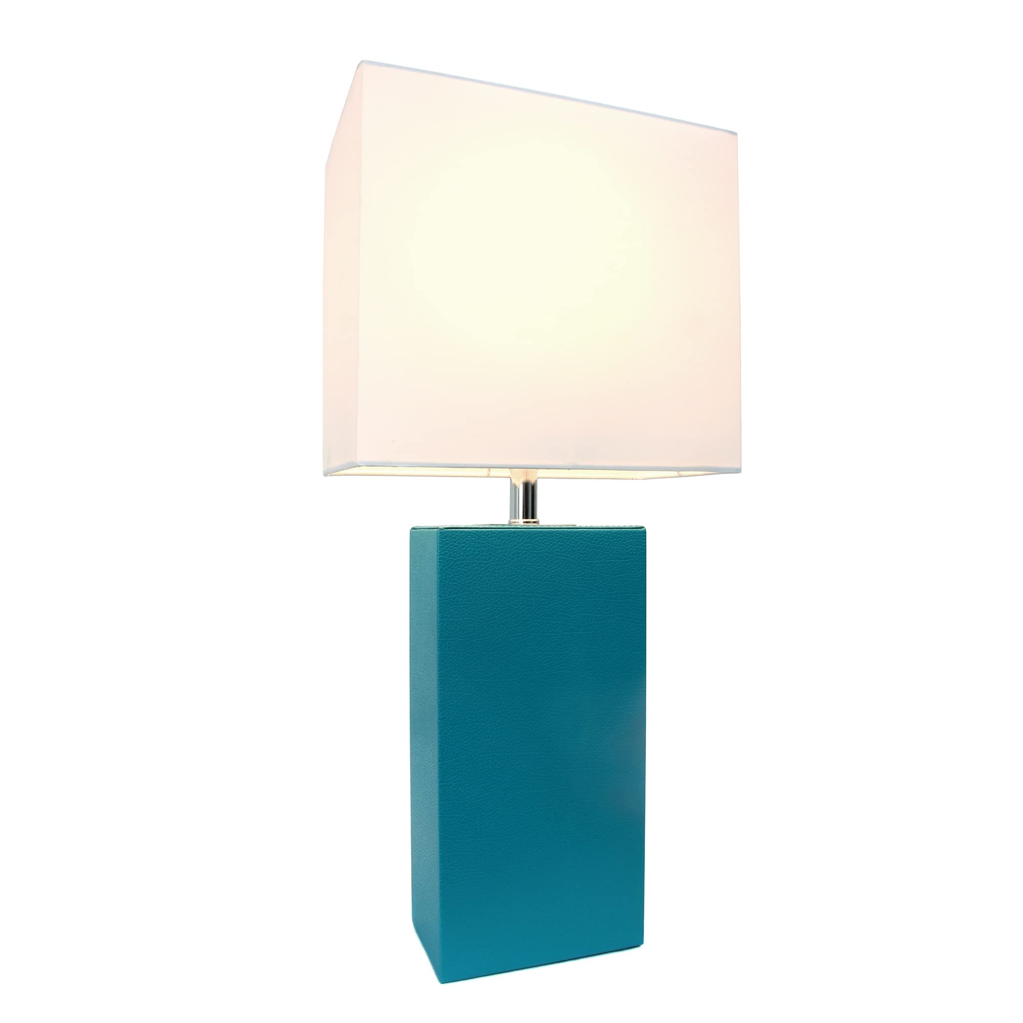 Elegant Designs Lt1025-Tel Modern Leather Table Lamp With White Fabric Shade, Teal (Pack Of 1)