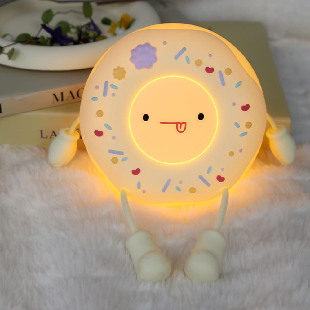 Ipalmay Doughnut Night Light - Kawaii Donut Bedside Night Lamp Desk Decor Usb Recharging, Delay-Off Bedroom Sleep Light, Cute Gi