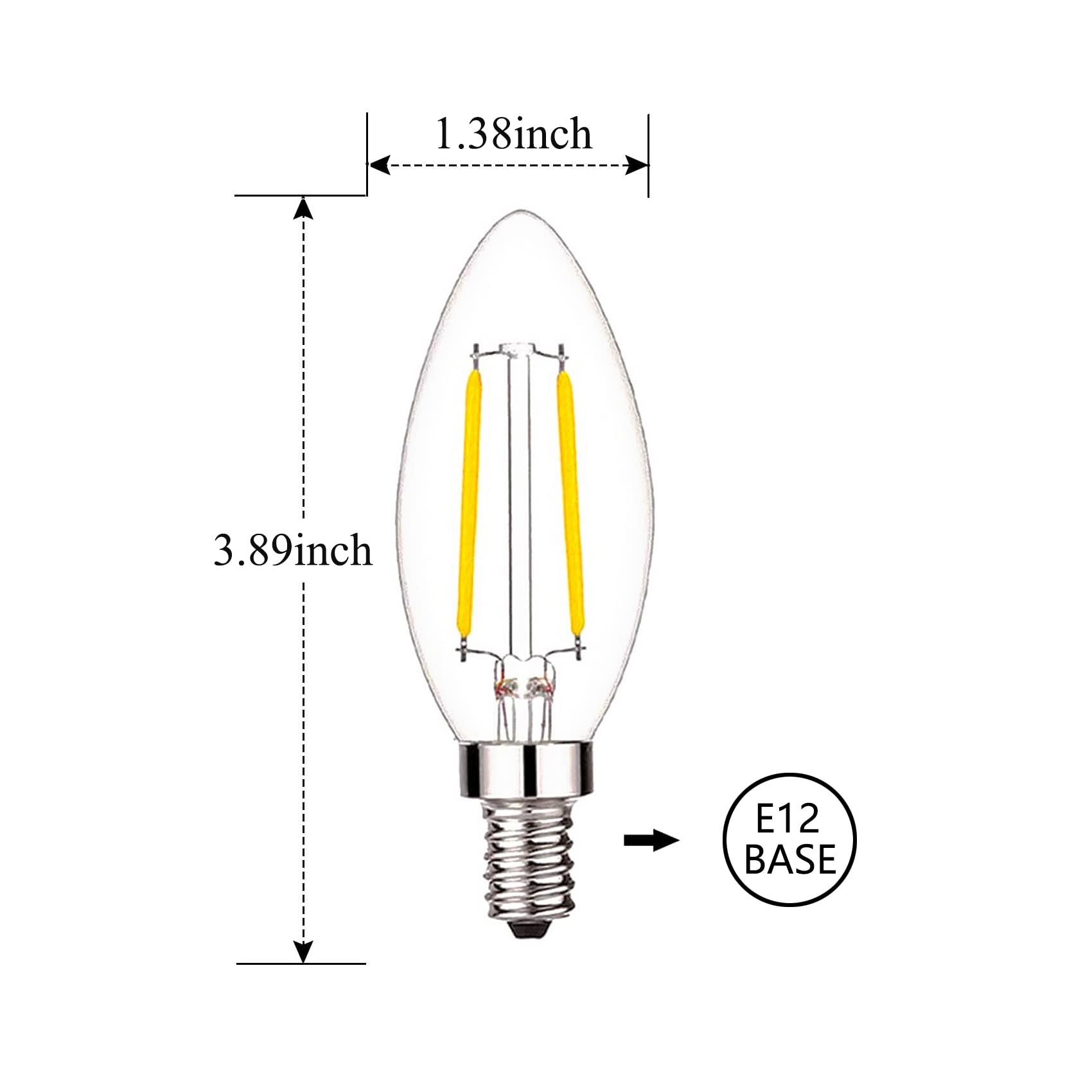 Sunaiony Led Candelabra Bulbs 25Watt Equivalent, B11 Led Bulb 2W Warm White 2700K E12 Base, Dimmable Edison Chandelier Light Bul