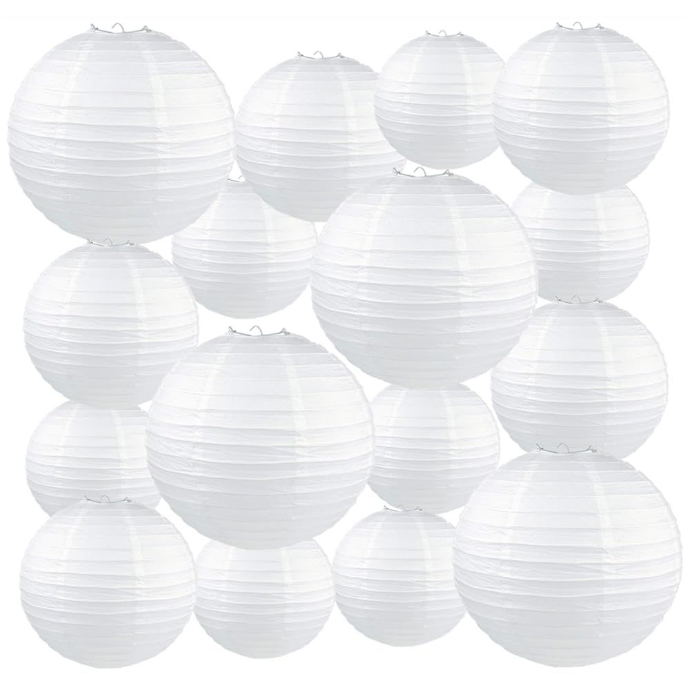 16pcs White Paper Lanterns Hanging Ball Lanterns for Birthday Wedding Bridal Baby Shower Art Class Home Outdoor Indoor Party Dec