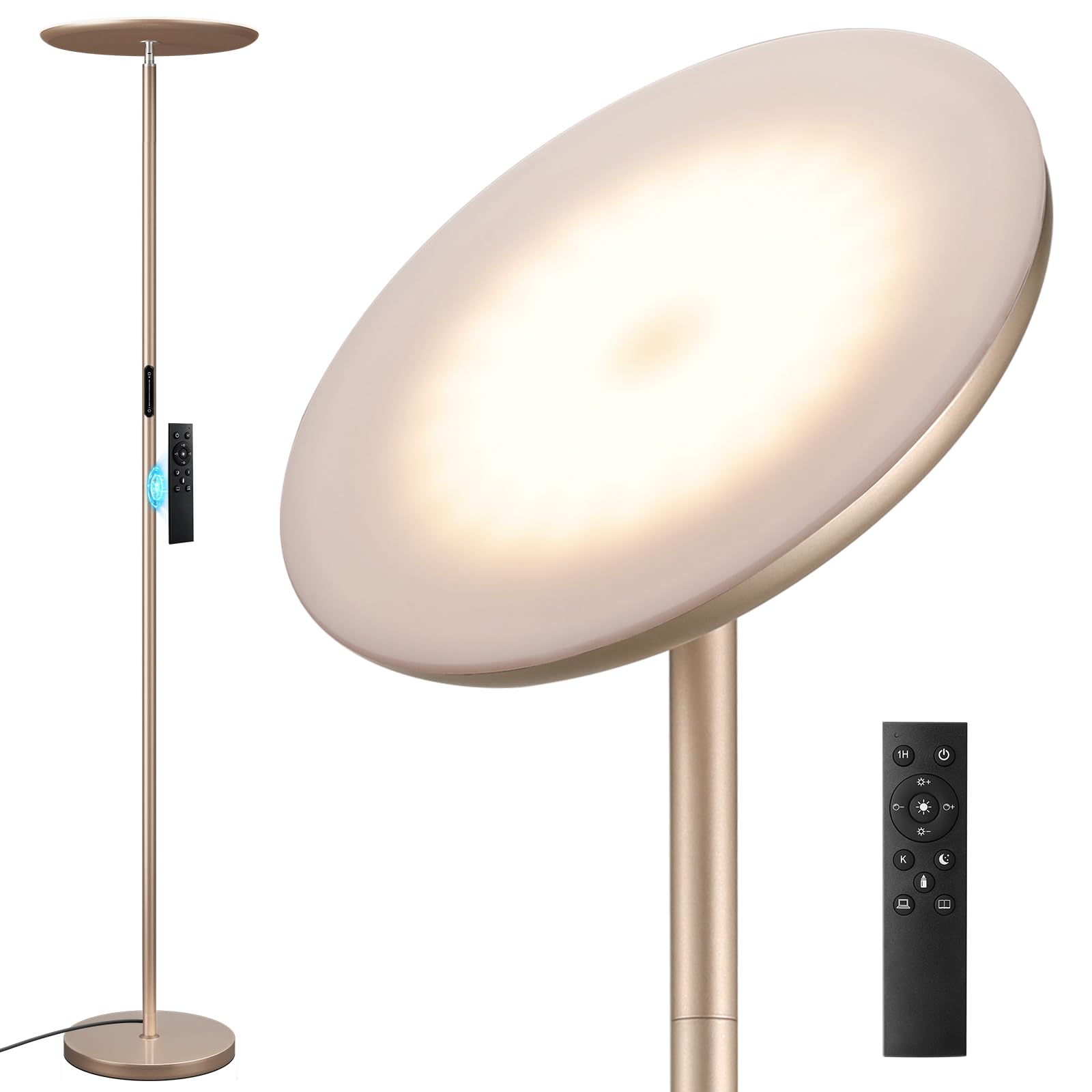 Preeotti Led Floor Lamp With Remote, 36W/3000-5000K,Touch Control, Fully Dimmable, Adjustable Brightness, 69 In, Sand Golden