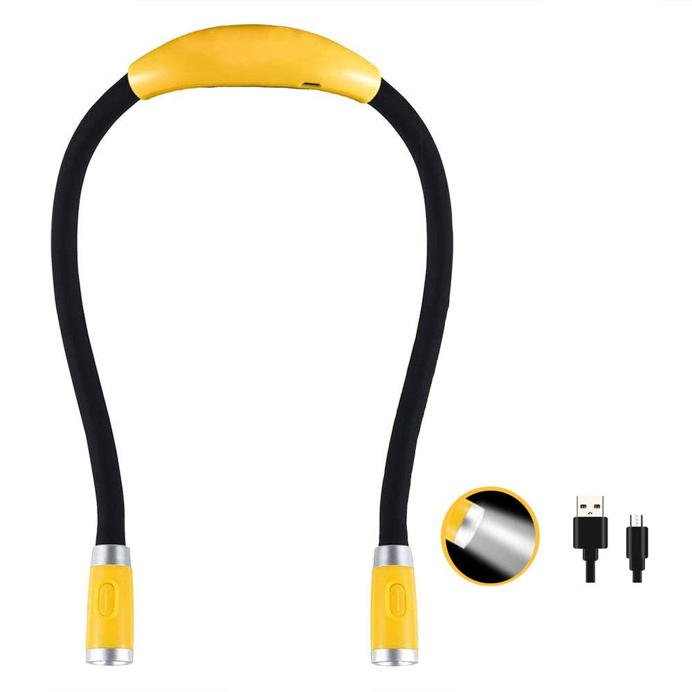Betensh Rechargeable 4 LED Book Light, Flexible Rubber Arms, 3 Brightness Levels, Yellow, Model BTS-920-Li-Yellow