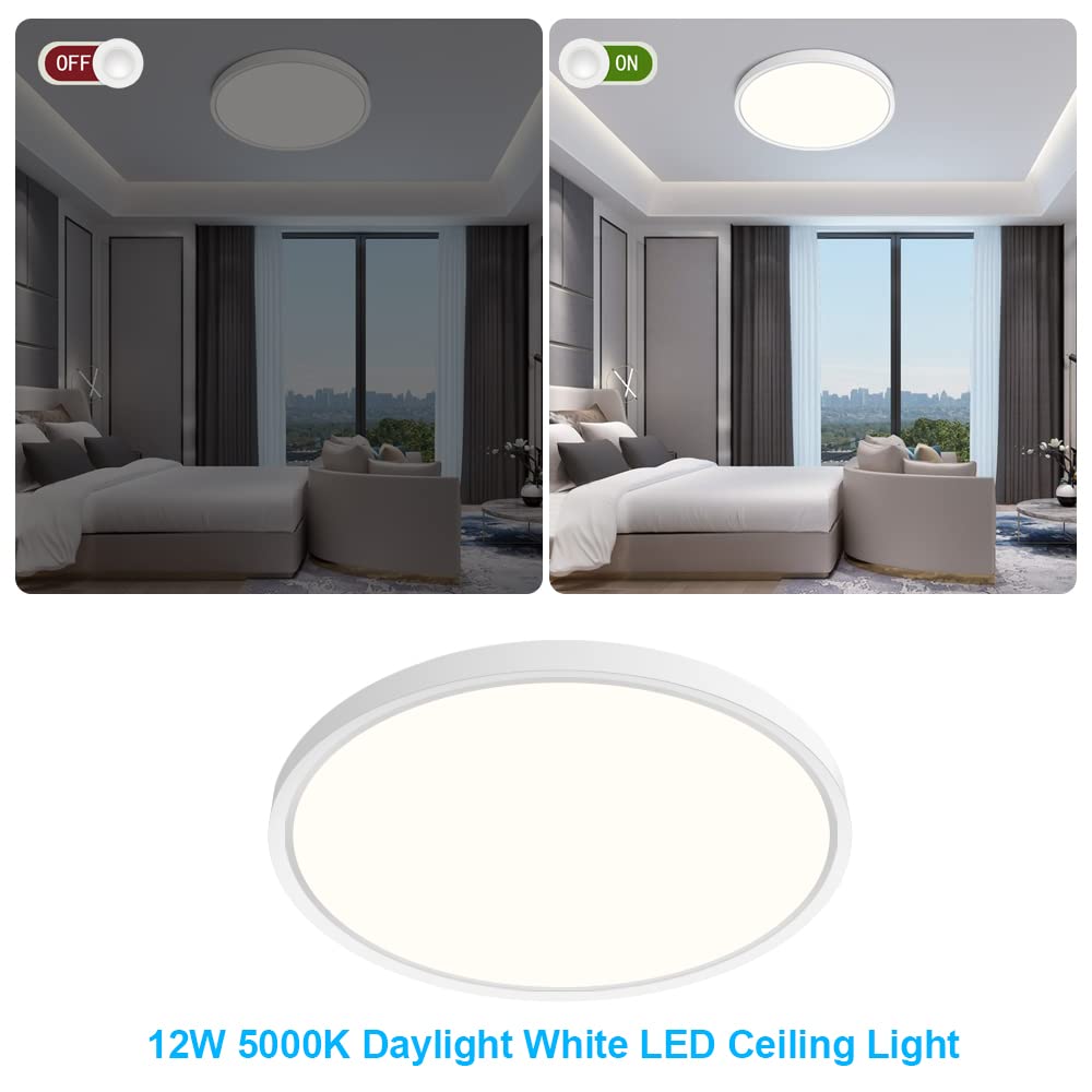 Inshareplus 7Inch Led Ceiling Light Fixture, 12W Daylight White, Ultra-Thin Design, Model Lv180, 1500Lm For Bedroom, Kitchen, Office