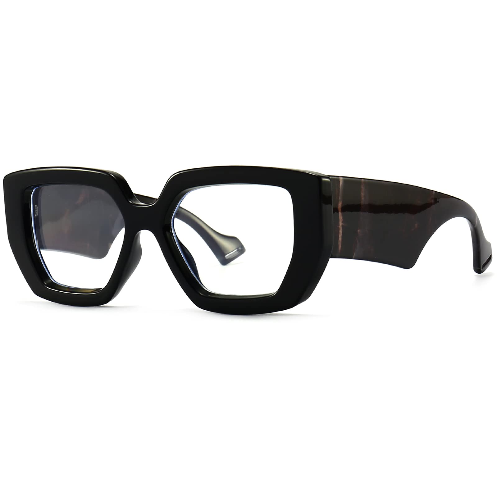 Breaksun Thick Frame Blue Light Glasses for Women Men Fashion Oversized Square Computer Gaming Eyeglasses (Black- Patterned leg)-New