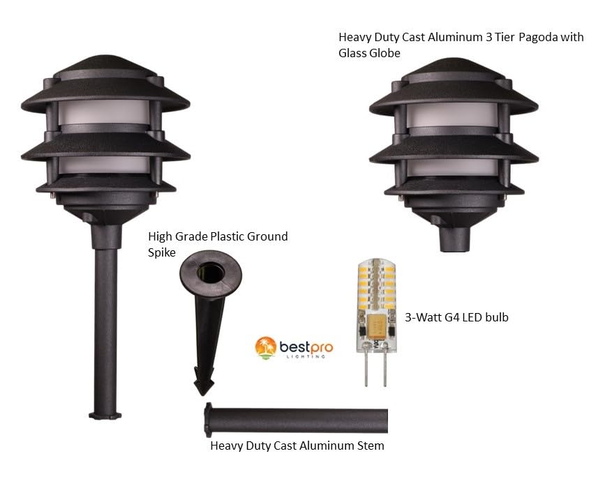 Best Pro Lighting 3W LED Pagoda Landscape Path Light - Black, Model BPL 302