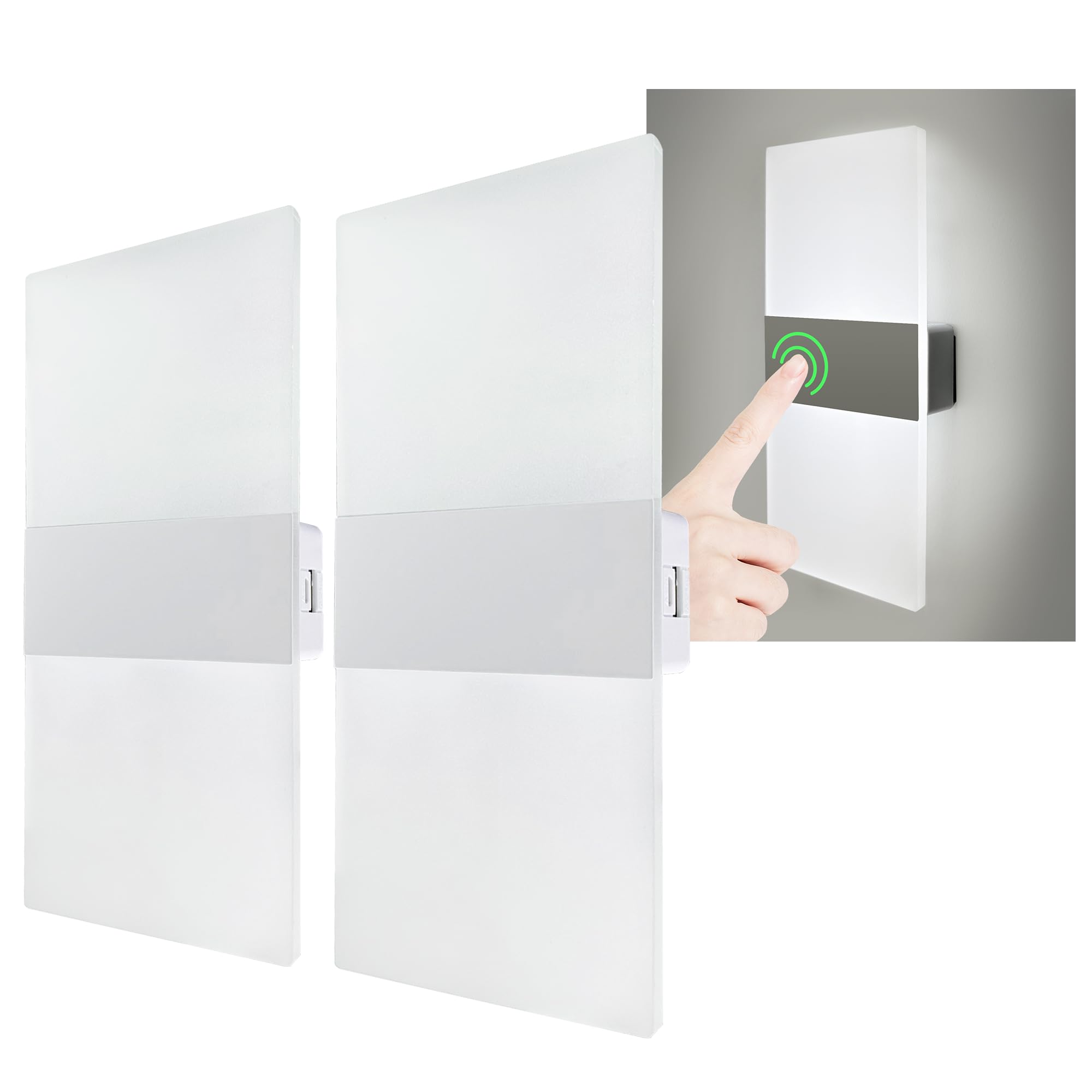 Felrelwel Modern Wall Sconces,Rechargeable Usb Battery Operated,2 Pcs Acrylic Led Wall Lamp For Living Room Bedroom Hallway,Three Level Light Adjustment,Bedside Lights,Touch Control Switch White Light