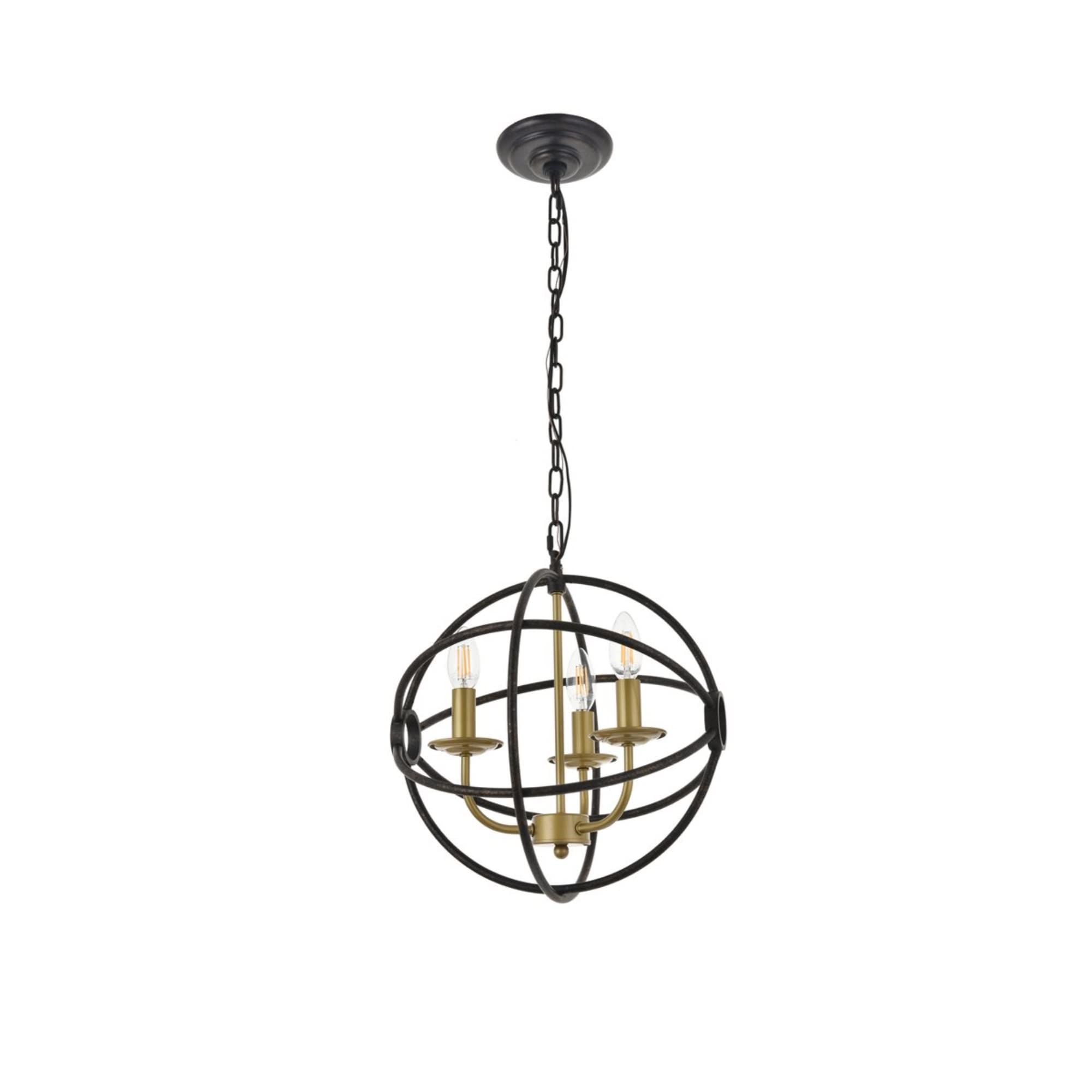 Elegant Lighting Living District Octavia 3-Light Mid-Century Metal Pendant in Brass/Dark Brown