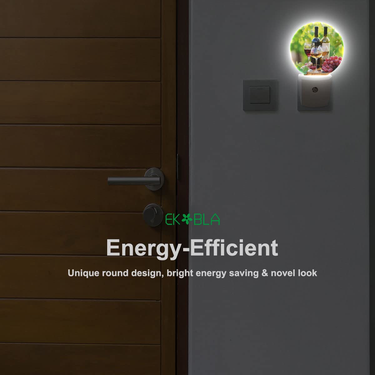 Ekobla Autumn Harvest Night Light Wine With Grapes Night Lights Plug Into Wall, Dusk To Dawn Sensor Nightlight For Stairway/Hall