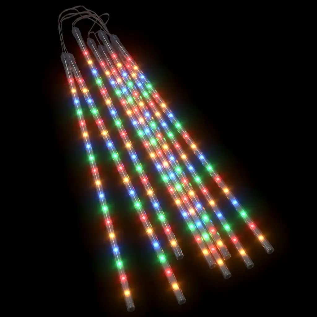 vidaXL Meteor Lights - 8 pcs Colorful LED String Lights for Indoor/Outdoor Use, 19.7in Long, Plastic Material