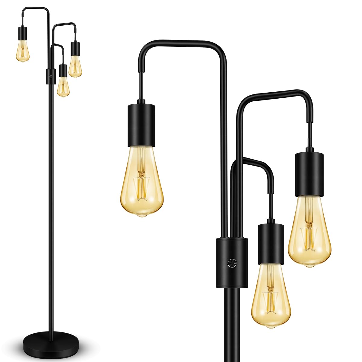 BoostArea Industrial Floor Lamp for Living Room Modern Standing Lamp Stand Up Lamp with 3 Light  Bulbs Not Included Simple Design Floor Lamp for Bedroom  Living Room  Office  Kids Room  Reading