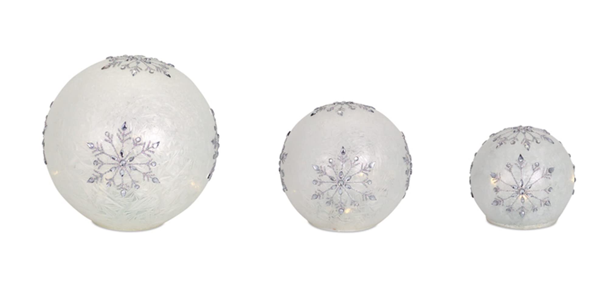 Melrose LED Snowflake Globes, Set of 3, White and Silver, Glass, Model 1799082
