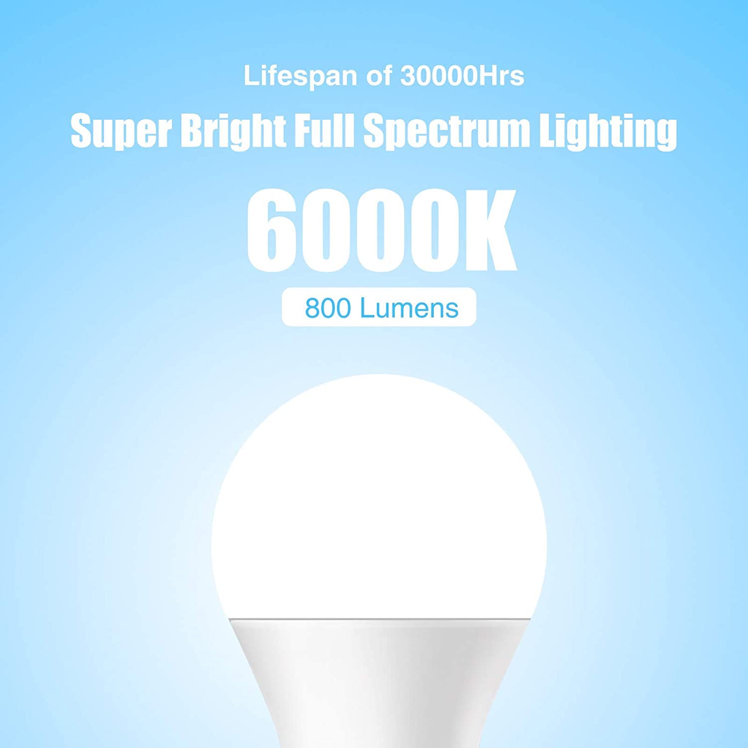 Neporal Full Spectrum LED Light Bulb 9W (60W Equivalent) - 6000K Natural Light, A19, E26/E27, 1 Pack