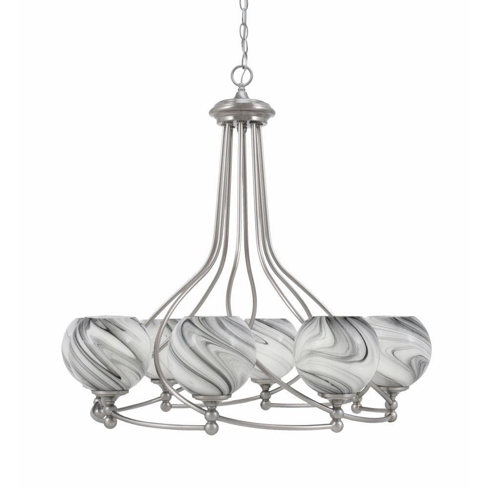 Toltec Lighting 908-BN-4109 Capri - 8 Light Uplight Chandelier-30.5 Inches Tall and 32.25 Inches Wide, Finish Color: Brushed Nickel, Glass Color: Onyx Swirl
