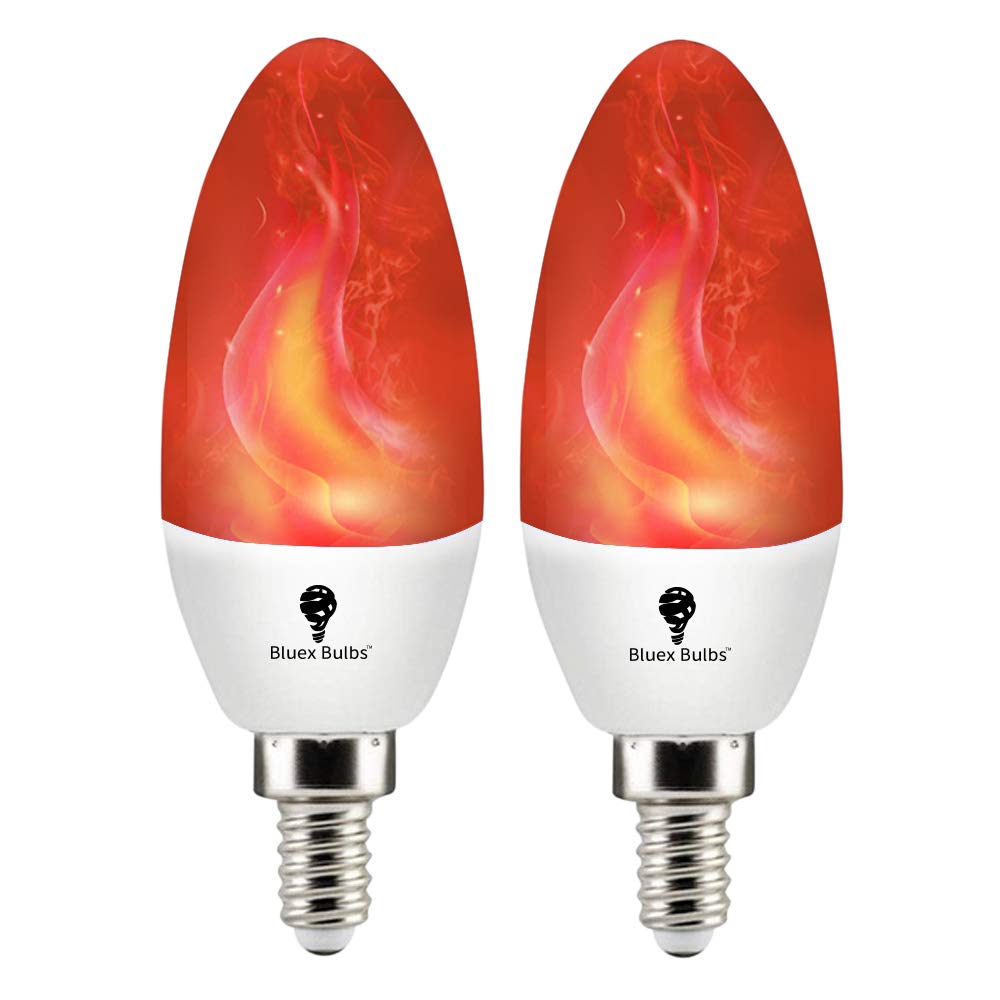Bluex Bulbs E12 Flame LED Red Light Bulbs - 2 Pack, 3W Flickering Decorative Candelabra Bulbs for Vintage Lighting