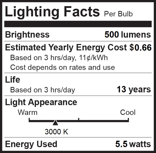 Bioluz LED Candelabra Bulbs 60W Equivalent 5.5W Dimmable Clear 3000K Soft White 6-Pack Model BFE12-3KD-6