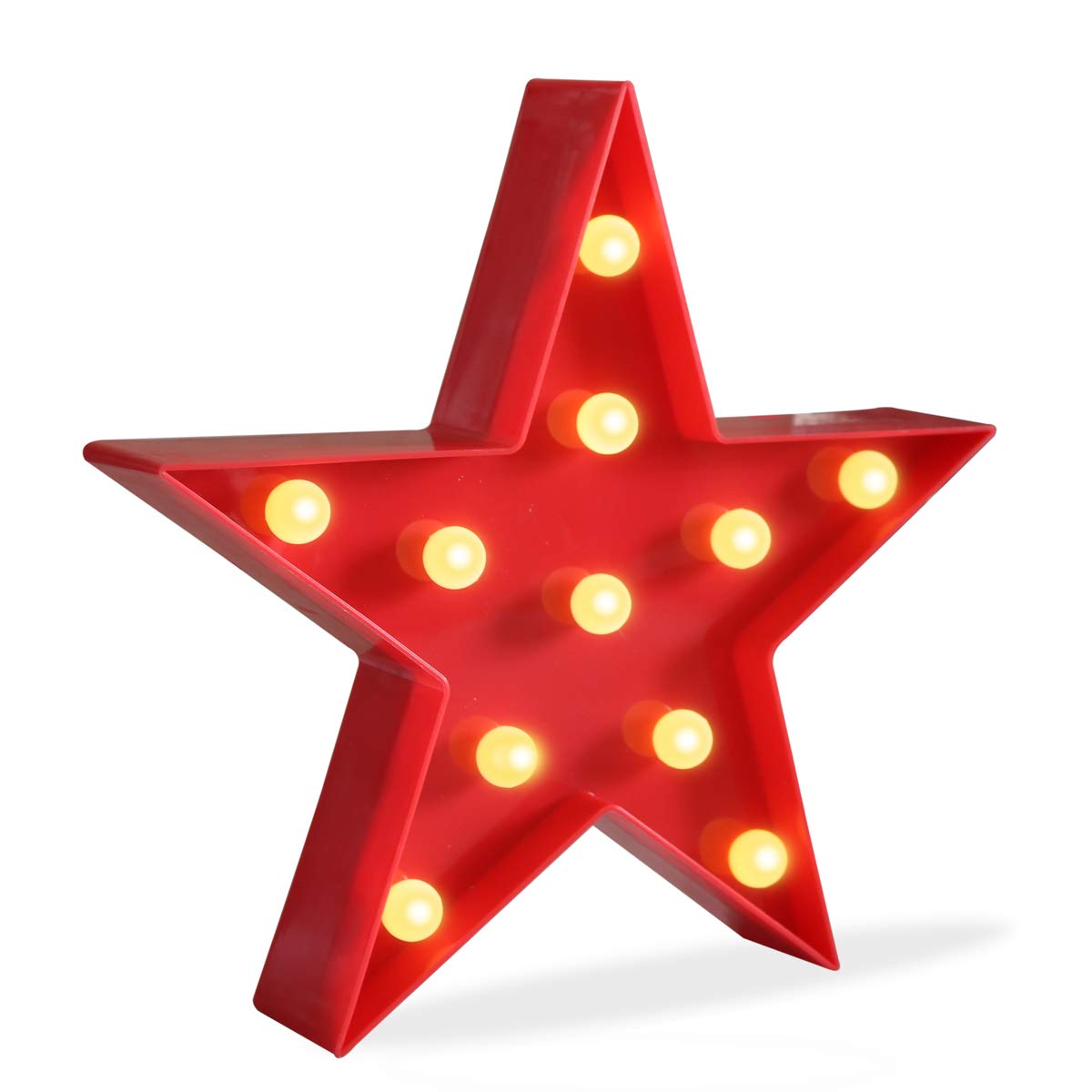 Pooqla Marquee Light Star Sign - LED Plastic Wall Décor, 10.63in x 10.08in x 1.89in, Battery Operated, Red Star, Model J