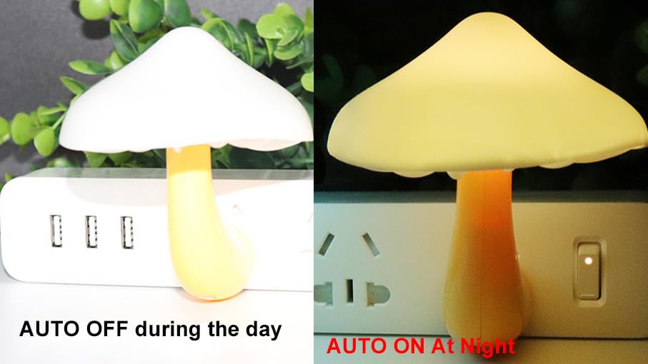 Ausaye 2 Pack Sensor Led Night Light Plug In Nightlight Energy Saving Wall Lamp Mushroom Night Lights For Bedroom, Bathroom,Toil