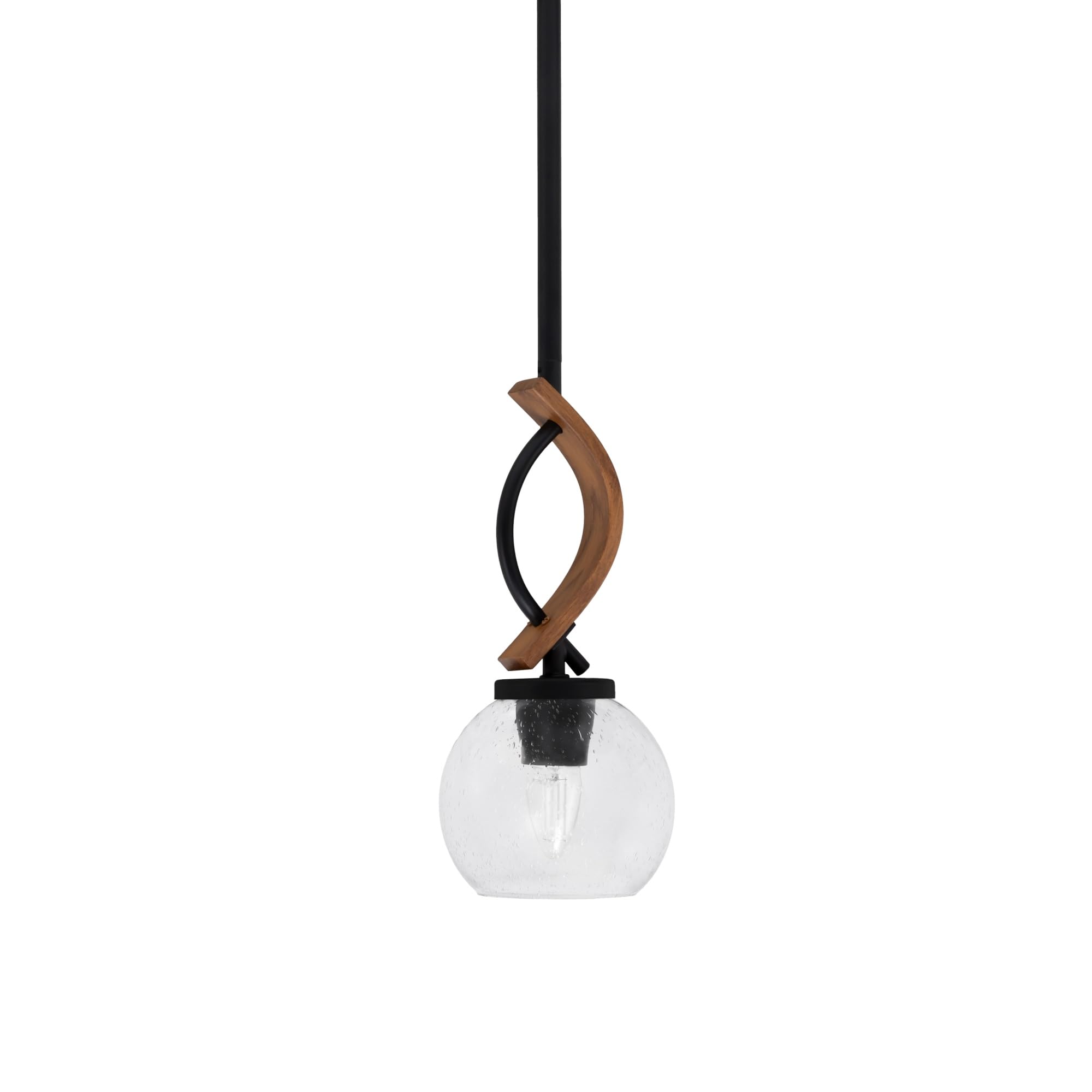 Toltec Lighting Monterey Mini Pendant - Matte Black & Wood-Look Metal, 5.75in Clear Bubble Glass
