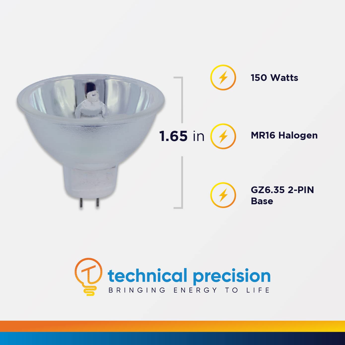 Technical Precision 15V 150W Halogen Bulb Replacement, GZ6.35 Bi-Pin Base, 3350K - 1 Pack, Model AZ-2GLZ-8