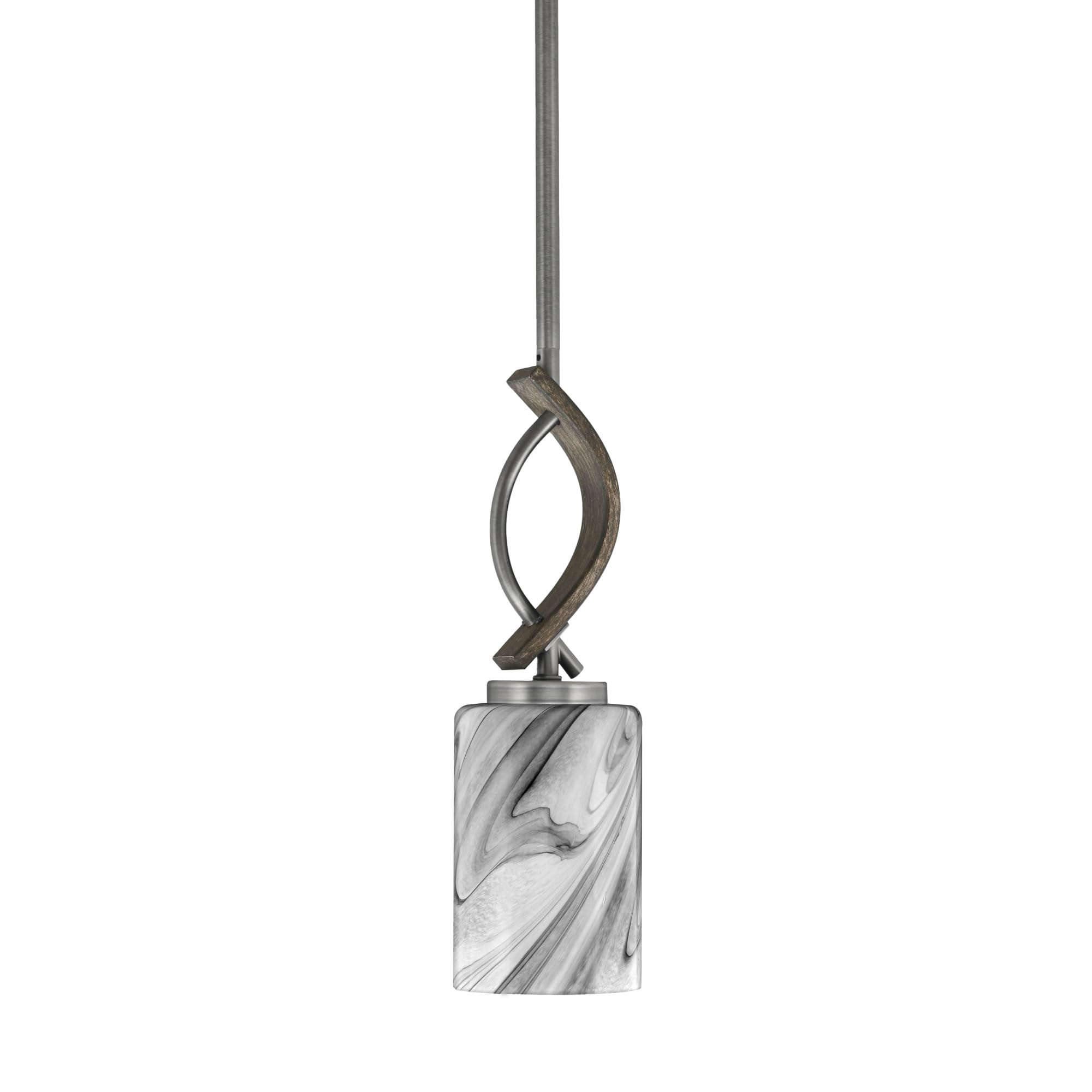 Toltec Lighting Monterey Stem Hung Mini Pendant, Onyx Swirl Glass, Graphite & Distressed Wood Finish