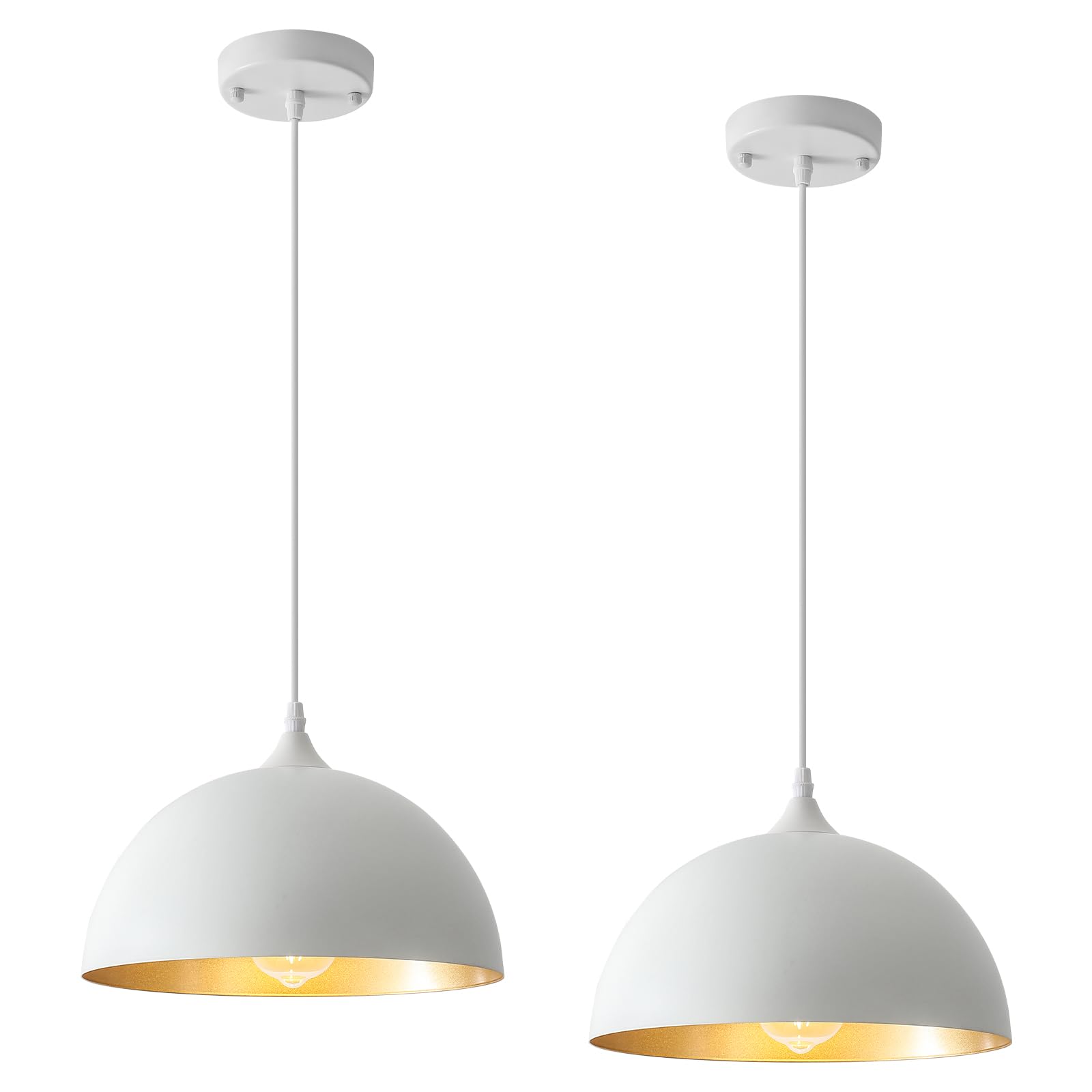 LWWHQ White Pendant Light, 11.8 inches Kitchen Pendant Light 2 Packs, Dome Pendant Lights Kitchen Island, Modern Pendant Lights 