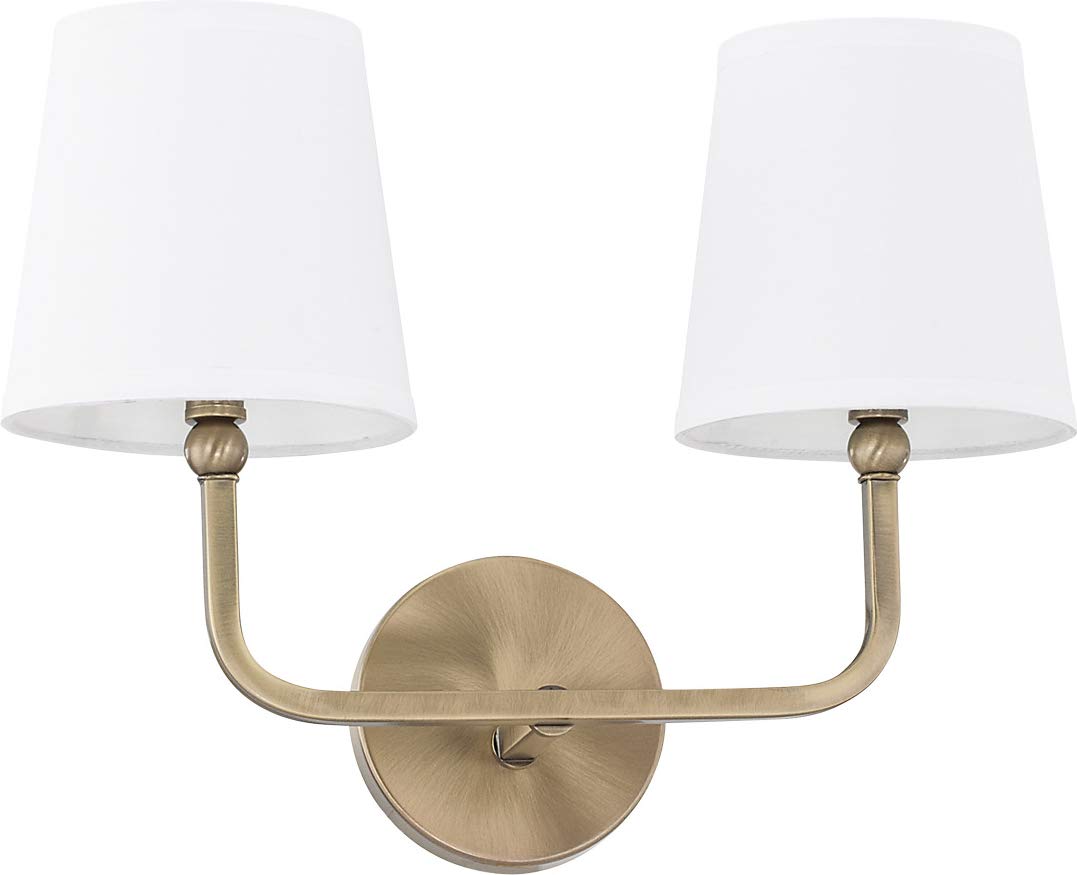Capital Lighting Dawson 2-Light Bath Vanity Wall Mount, Aged Brass, 12inH x 16inW, Fabric Shade, Model 119321AD-674