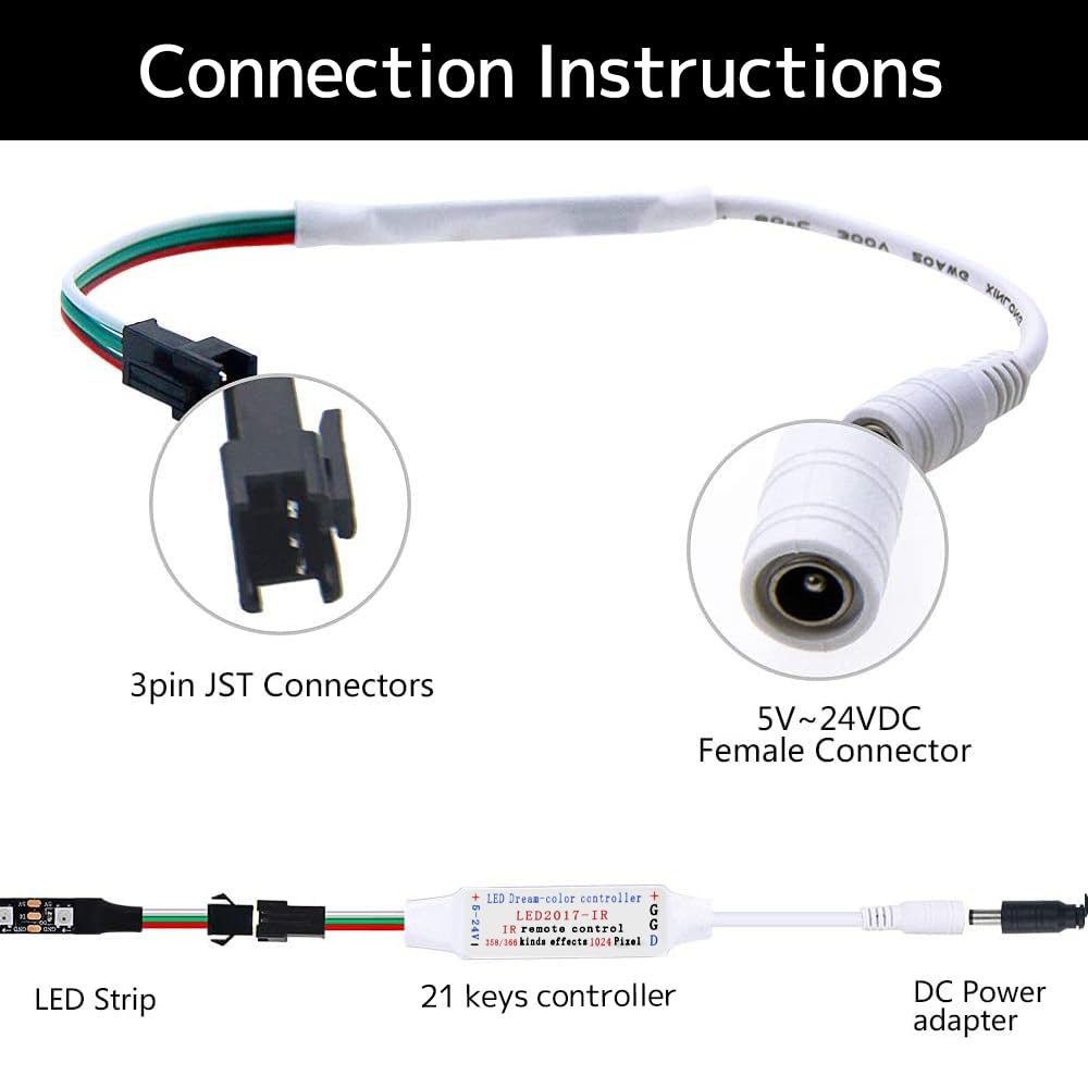 Ruirui 21-Key LED Controller for WS2811 WS2812B LED Strip Light, RGB Plastic Remote Control