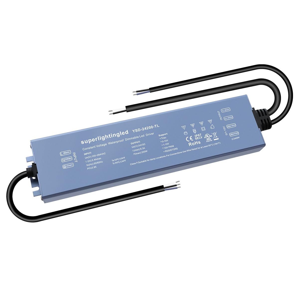 Dc24V 200W Ul-Listed 0/1-10V And Triac Waterproof Ip67 Dimmable Power Supply For Ip68 Dimming Led Strip Lights, Outdoor Pool 24V Led Underwater, Wash Wall, Use In Water Or Soil