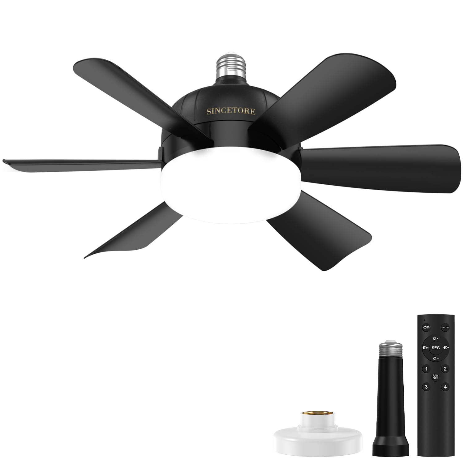 SINCETORE Ceiling Fans with Lights 18 Low Profile Ceiling Fan with Lights Remote Control  Socket Fan Lighting & Ceiling Fans  Indoor/Outdoor Ceiling Fan with Lights Flush Mount  (black)-New