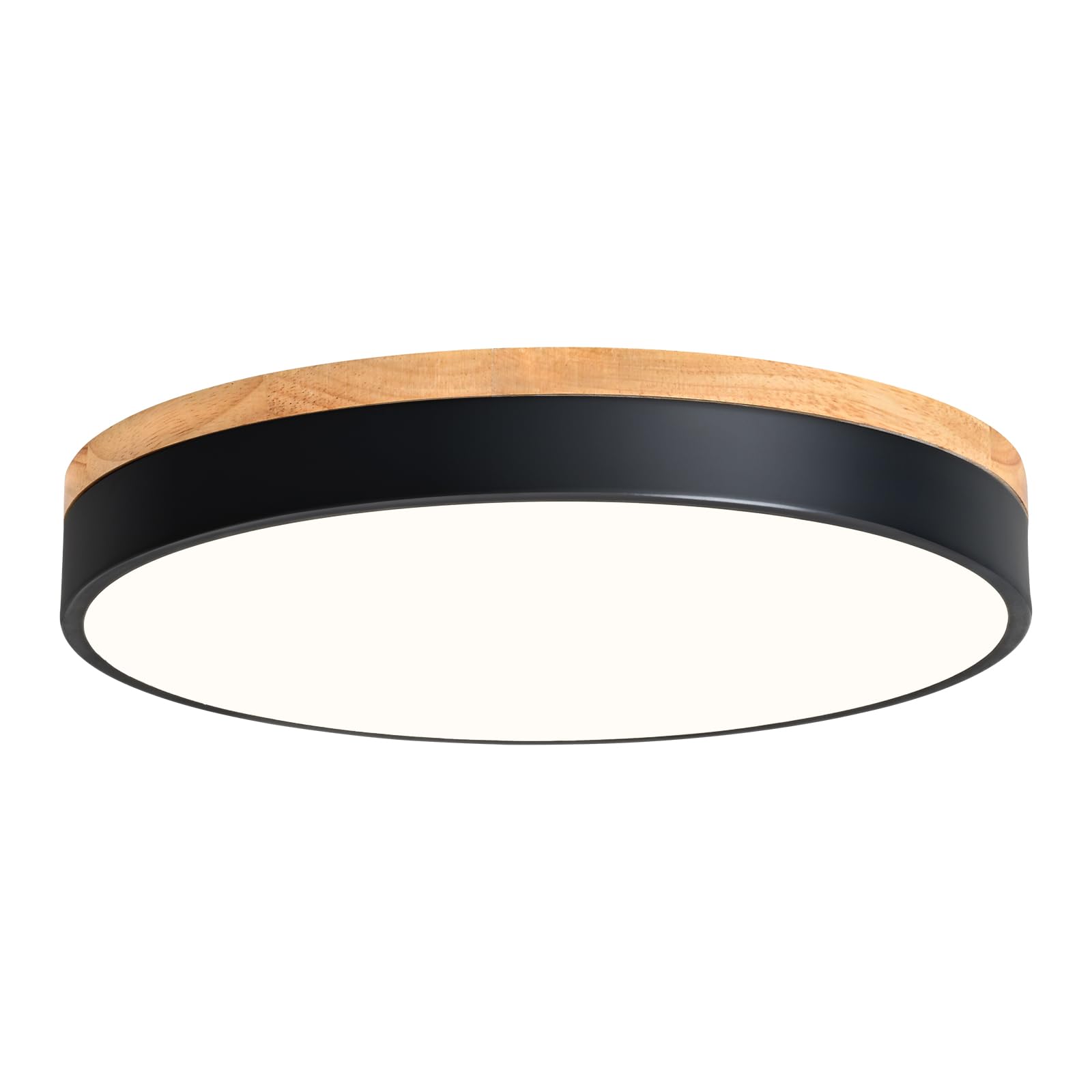 Vikaey Modern Wood Led Ceiling Light Fixture, Simple Black Flush Mount Ceiling Lights, 4000K Circle Ceiling Fixtures For Living 