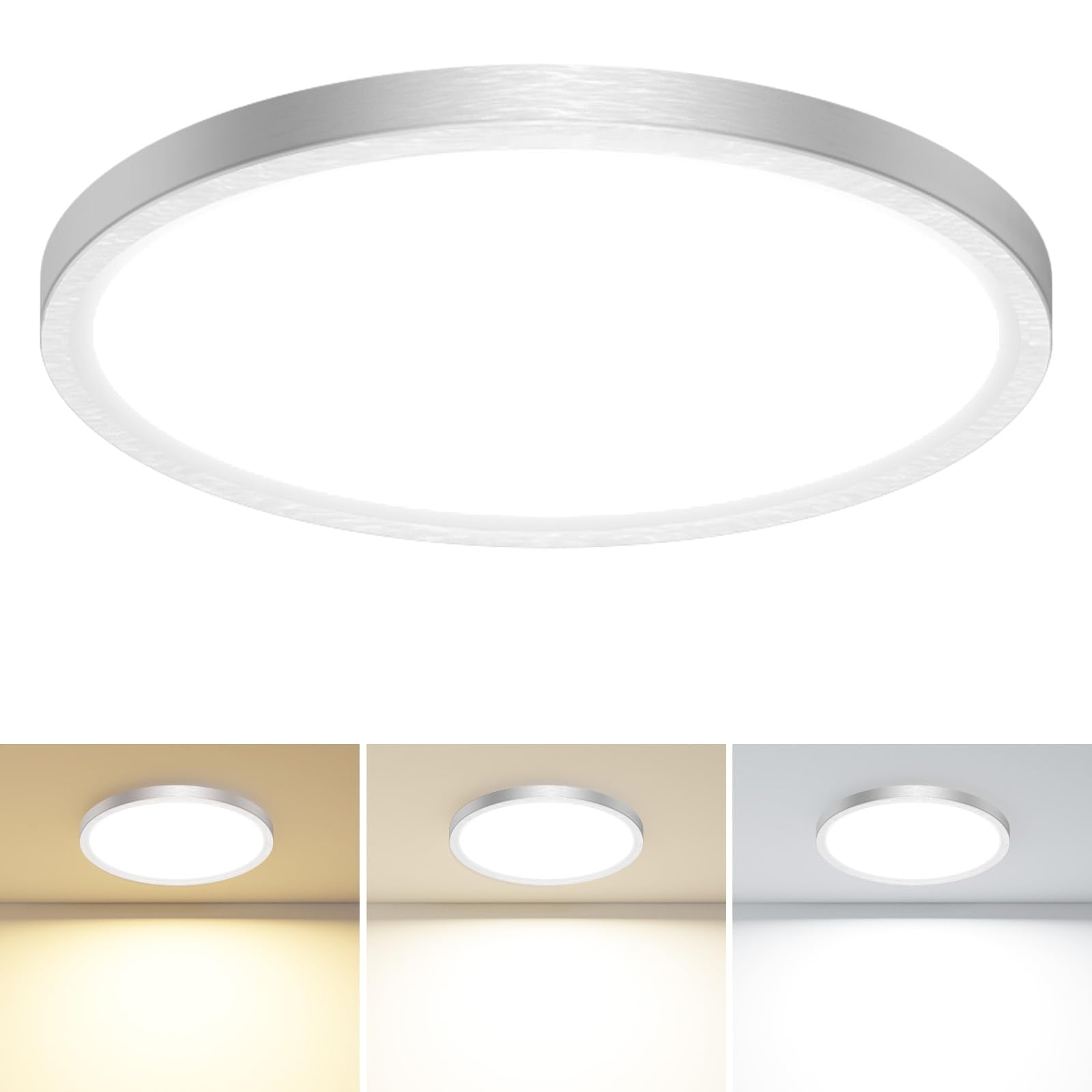 slochi LED Flush Mount Ceiling Light Fixture, 24W 3200Lm, 12 Inch, Brushed Nickel